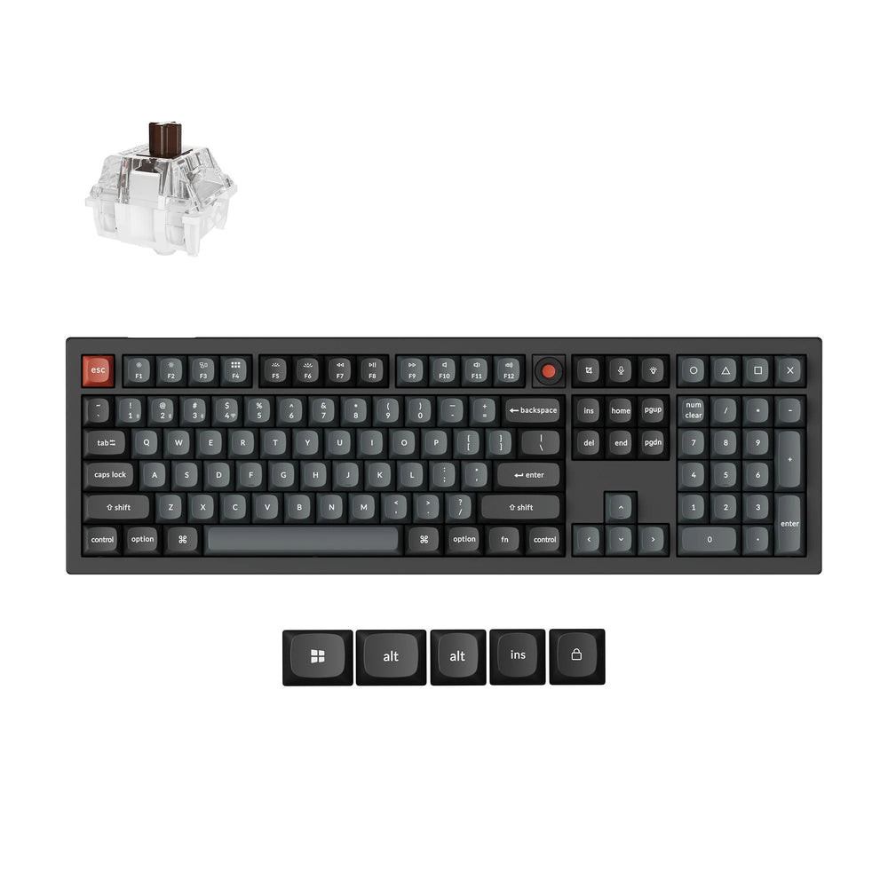 Keychron v6w-d3 8k qmk wired custom mechanical keyboard (zwart, us lay-out (qwerty), super brown, 100%, rgb leds, double-shot pbt, hot swap, 8k, knop)