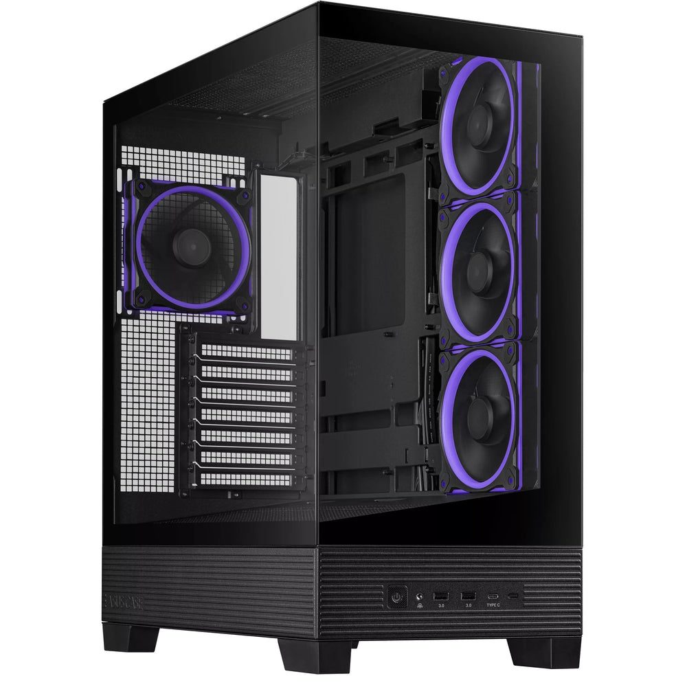 Asus a31 plus midi tower behuizing (zwart | 2x usb-a | 2x usb-c | tempered glass)