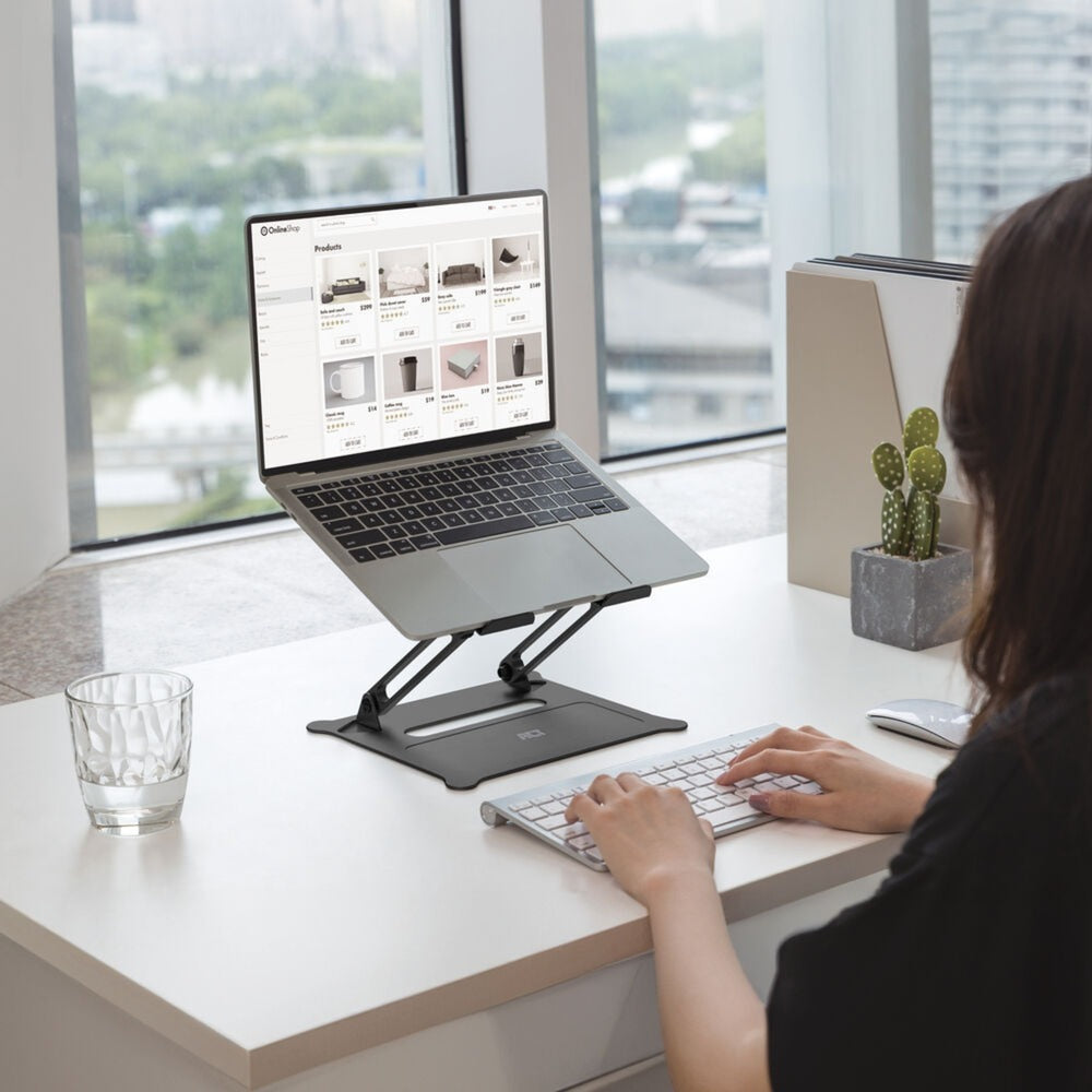 Act connectivity laptopstandaard, aluminium, inklapbaar, traploos in hoogte verstelbaar (zwart)