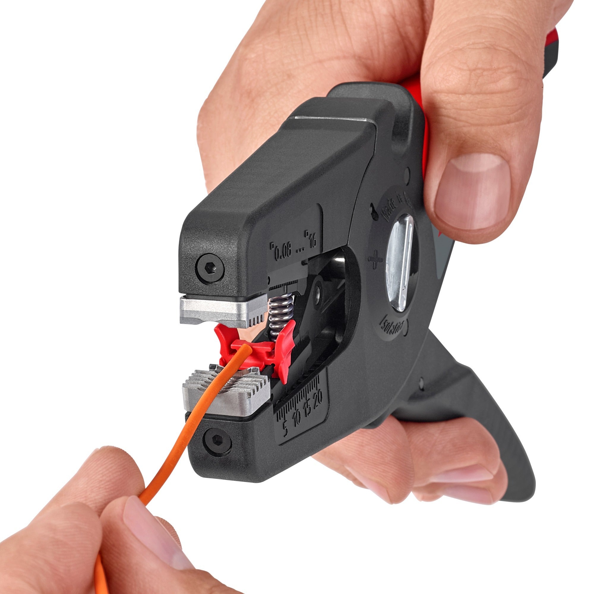 Knipex precistrip16 automatische afstriptang (zwart rood, geïntegreerde draadsnijder)