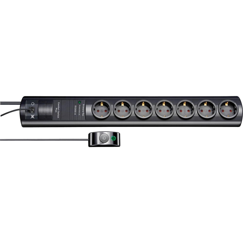 Brennenstuhl primera-tec comfort switch plus 19.500a stekkerdoos met overspanningsbeveiliging 7-voudig zwart 2m h05vv-f 3g1,5 2 permanent, 5 schakelbaar