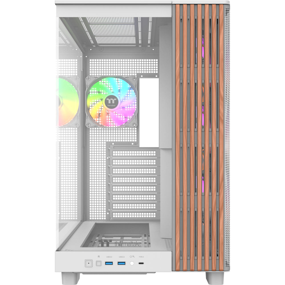 Thermaltake view 380 xl ws argb midi tower behuizing (wit houtkleur | 2x usb-a | 1x usb-c | rgb | tempered glass)