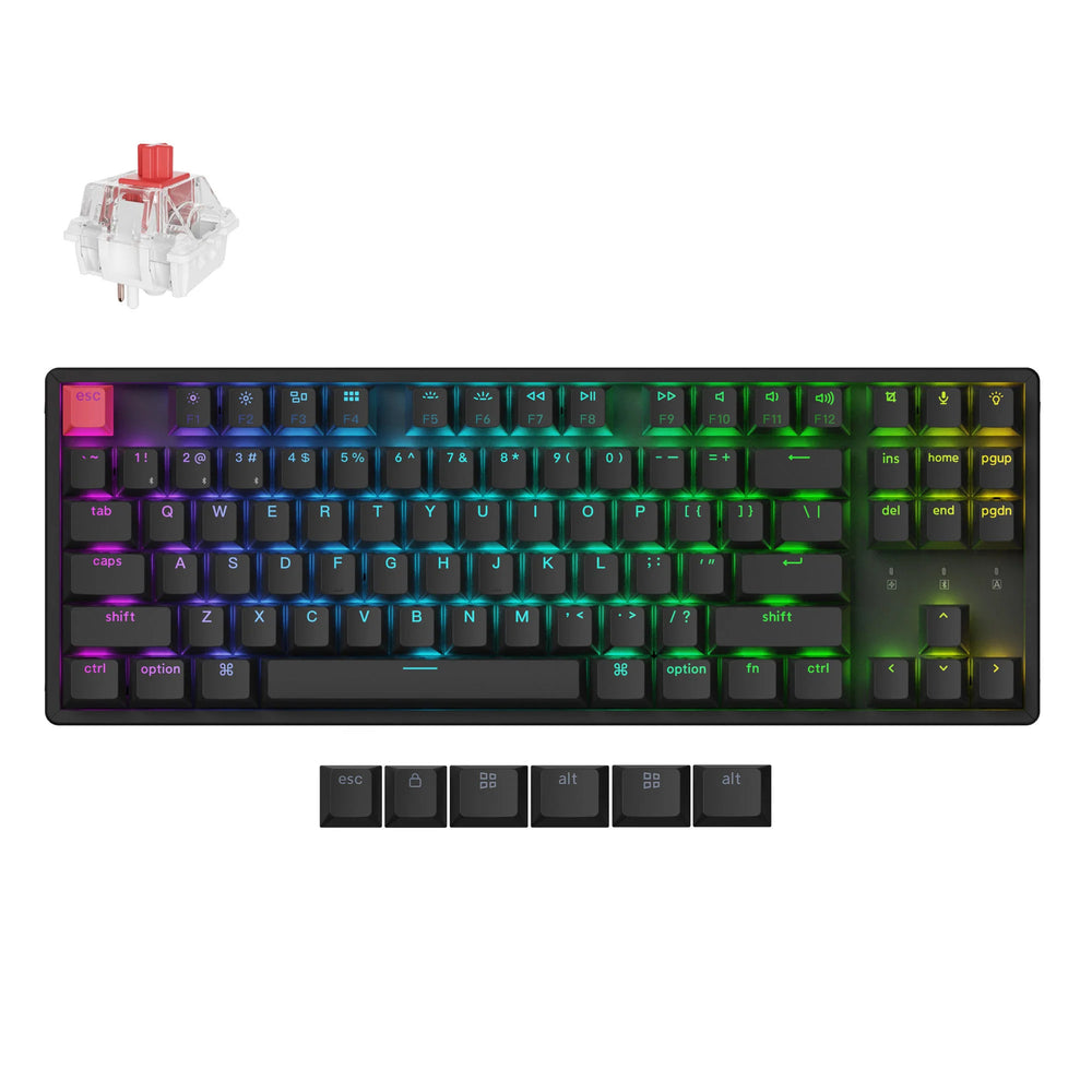 Keychron k8x-c1 rgb mechanisch toetsenbord (zwart, us lay-out (qwerty), super red, 80% (tkl), rgb, cherry double-shot pbt keycaps, bluetooth | usb-c)