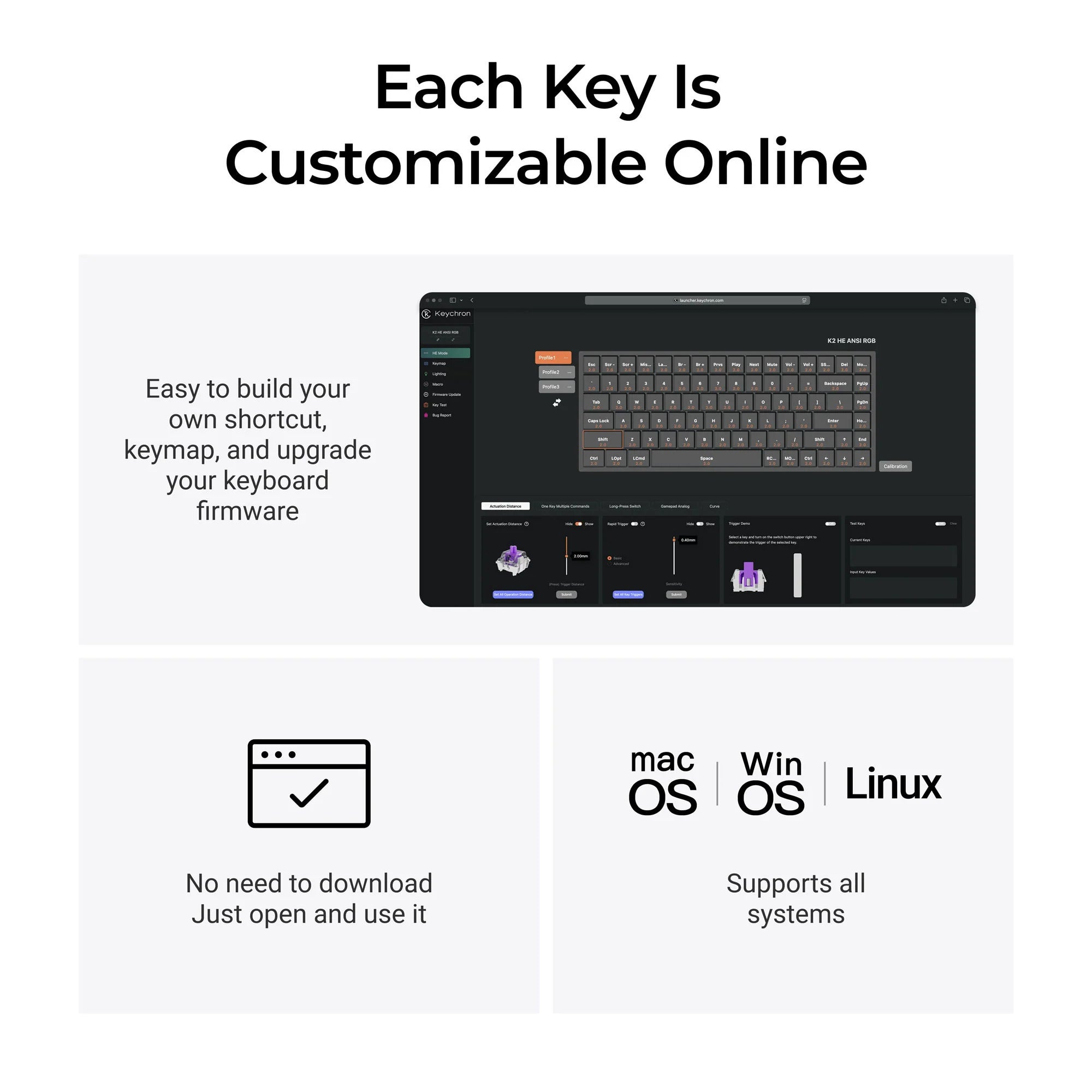 Keychron k2 he-f1c concrete edition rgb mechanisch toetsenbord (zwart, us lay-out (qwerty), gateron double-rail magnetic nebula, 75%, rgb leds, osa double-shot pbt, hot swap, 2.4ghz | bluetooth 5.2 | usb-c)