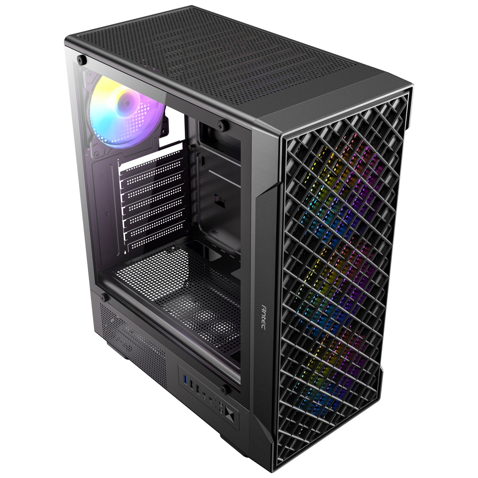 Antec vx320 argb midi tower behuizing (zwart | 3x usb-a | tempered glass)