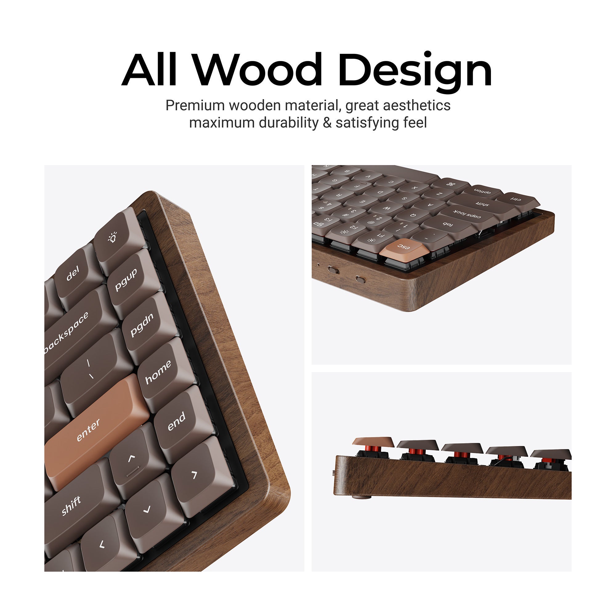 Keychron k3 max-h3w all-wood special edition rgb mechanisch toetsenbord (houtkleur, us lay-out (qwerty), milk pom brown, 75%, rgb leds, double-shot pbt, hot swap, 2.4ghz | bluetooth 5.1 | usb-c)