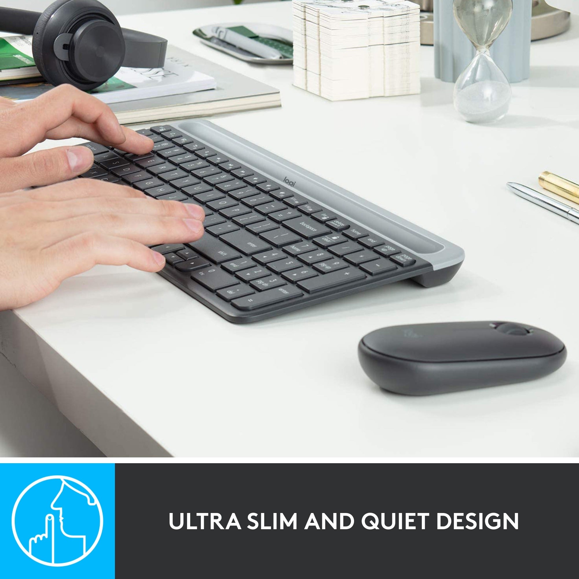 Logitech mk470 slim draadloze desktopset (zwart, us-international lay-out (qwerty), scissor switches, 100%, 1000 dpi)