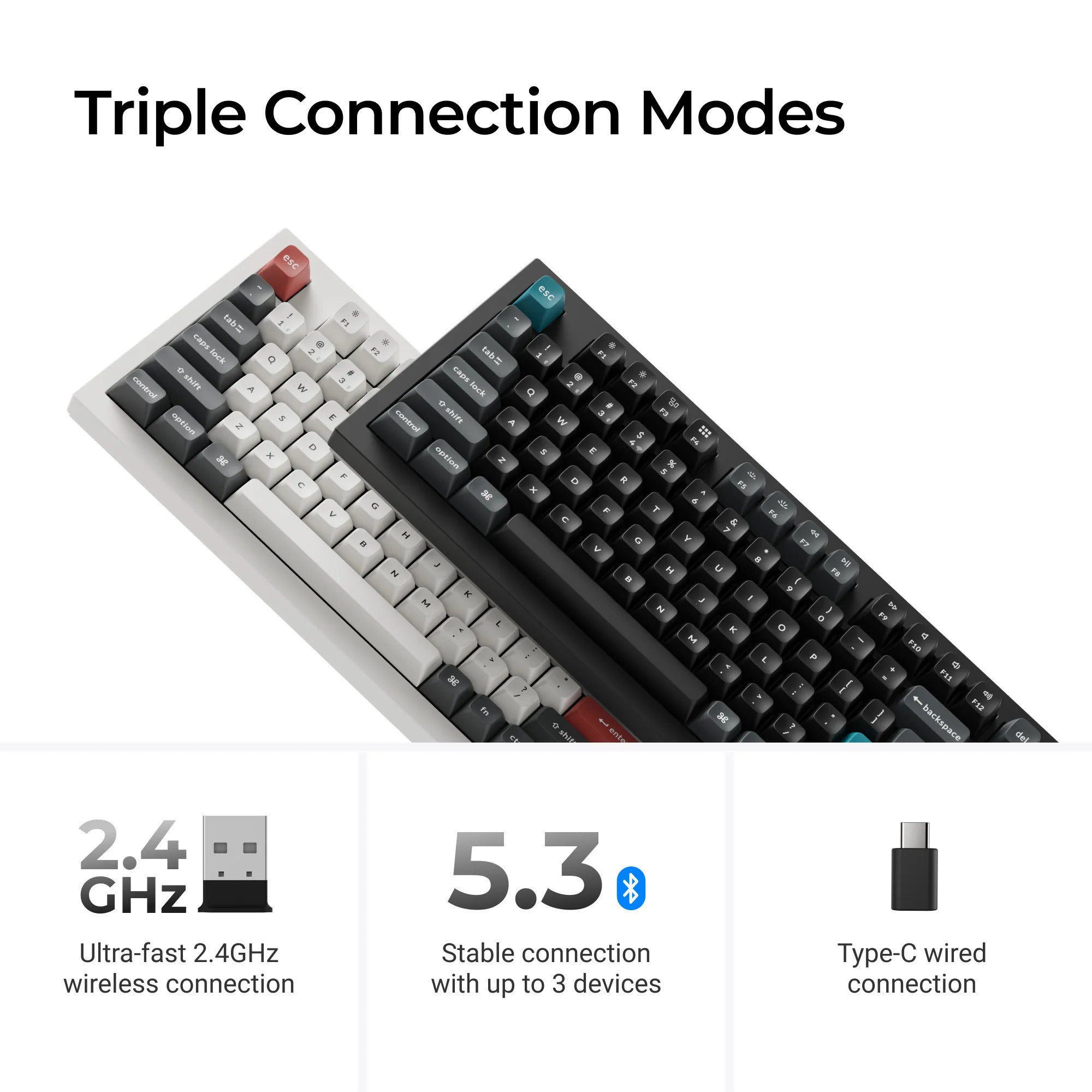 Keychron q5 ultra-m3 8k wireless custom mechanical keyboard (zwart, us lay-out (qwerty), silk pom brown, 96%, rgb, hot swap, 8k, 2.4 ghz | bluetooth 5.2 | usb-c)