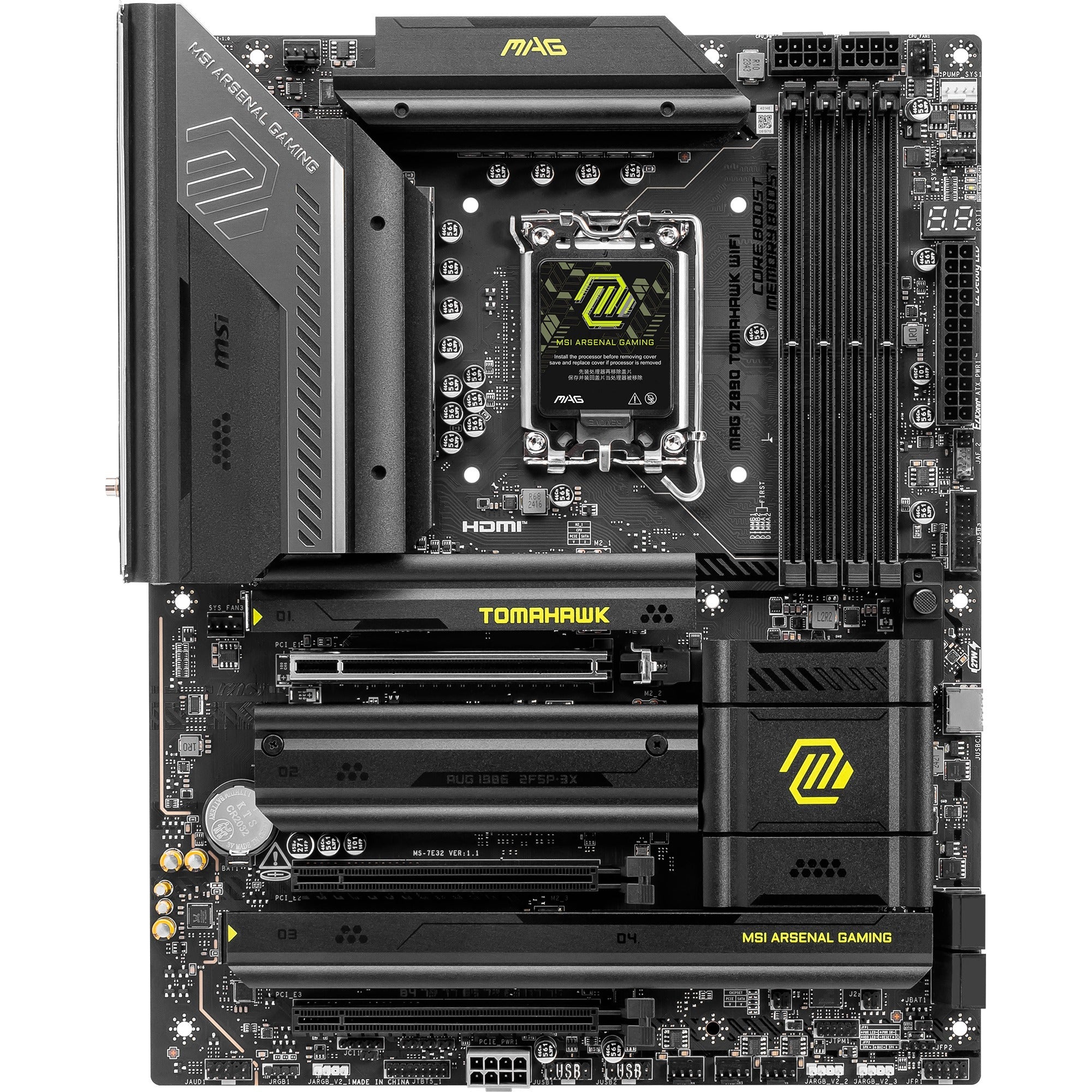 Msi mag z890 tomahawk wifi socket 1851 moederbord (zwart geel, raid, 5gb-lan, wi-fi 7, bt, sound, atx)
