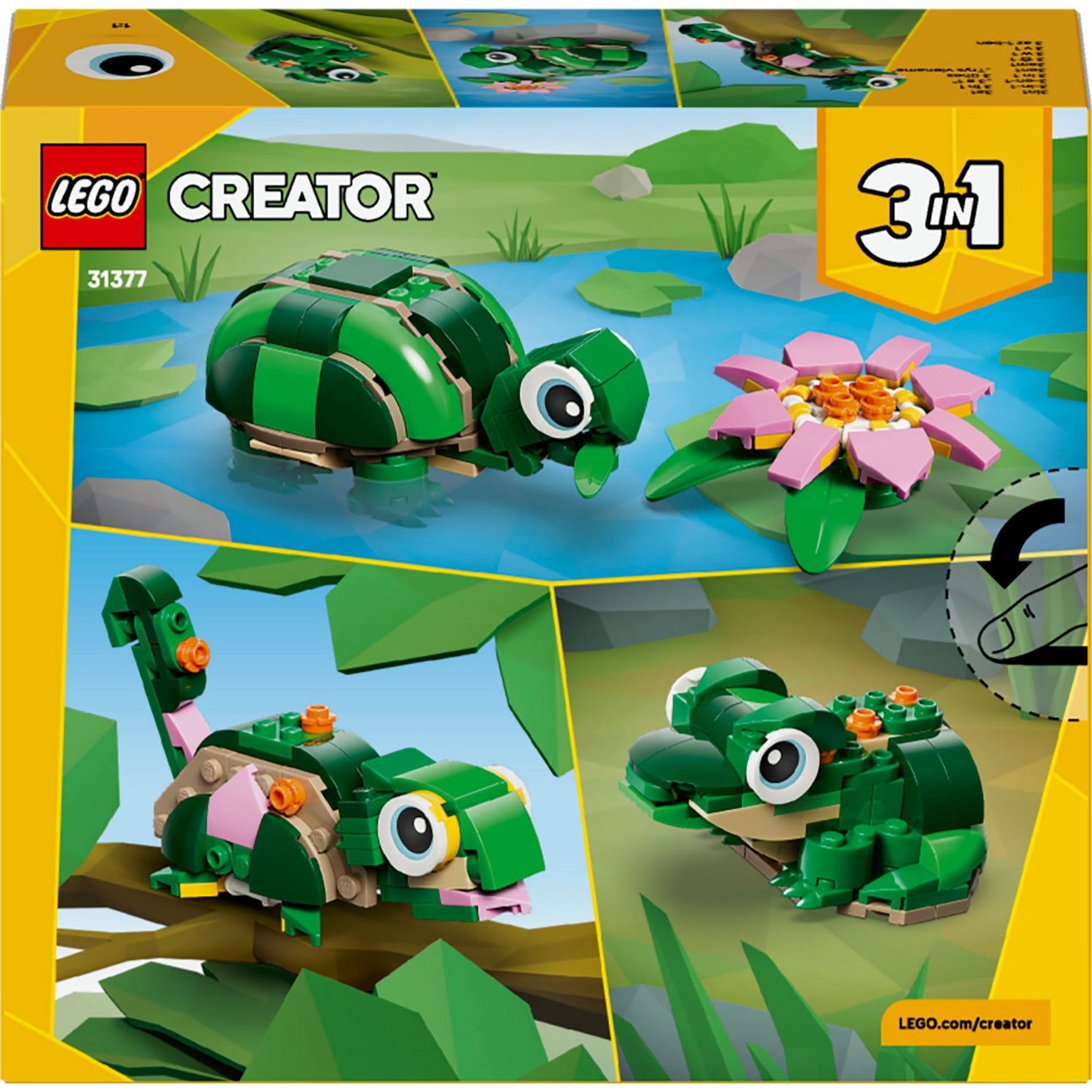 Lego ® creator 3in1 schildpad met waterlelie - speelgoedmodel - bouw om tot kameleon of kikker - 31377