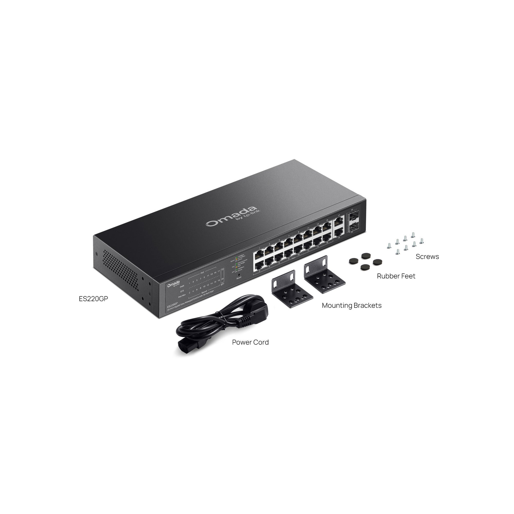 Tp-link omada es220gp 20-poort gigabit easy managed switch (zwart, 16x poe+, 2x gigabit sfp)