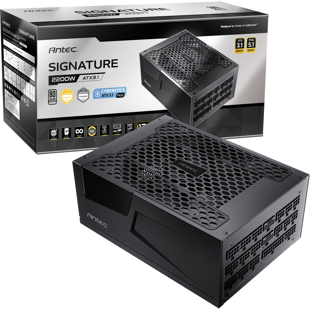 Antec signature 2200 platinum atx3.1 modulaire 2200 watt voeding (zwart, 2x 12v-2x6, 6x pcie)