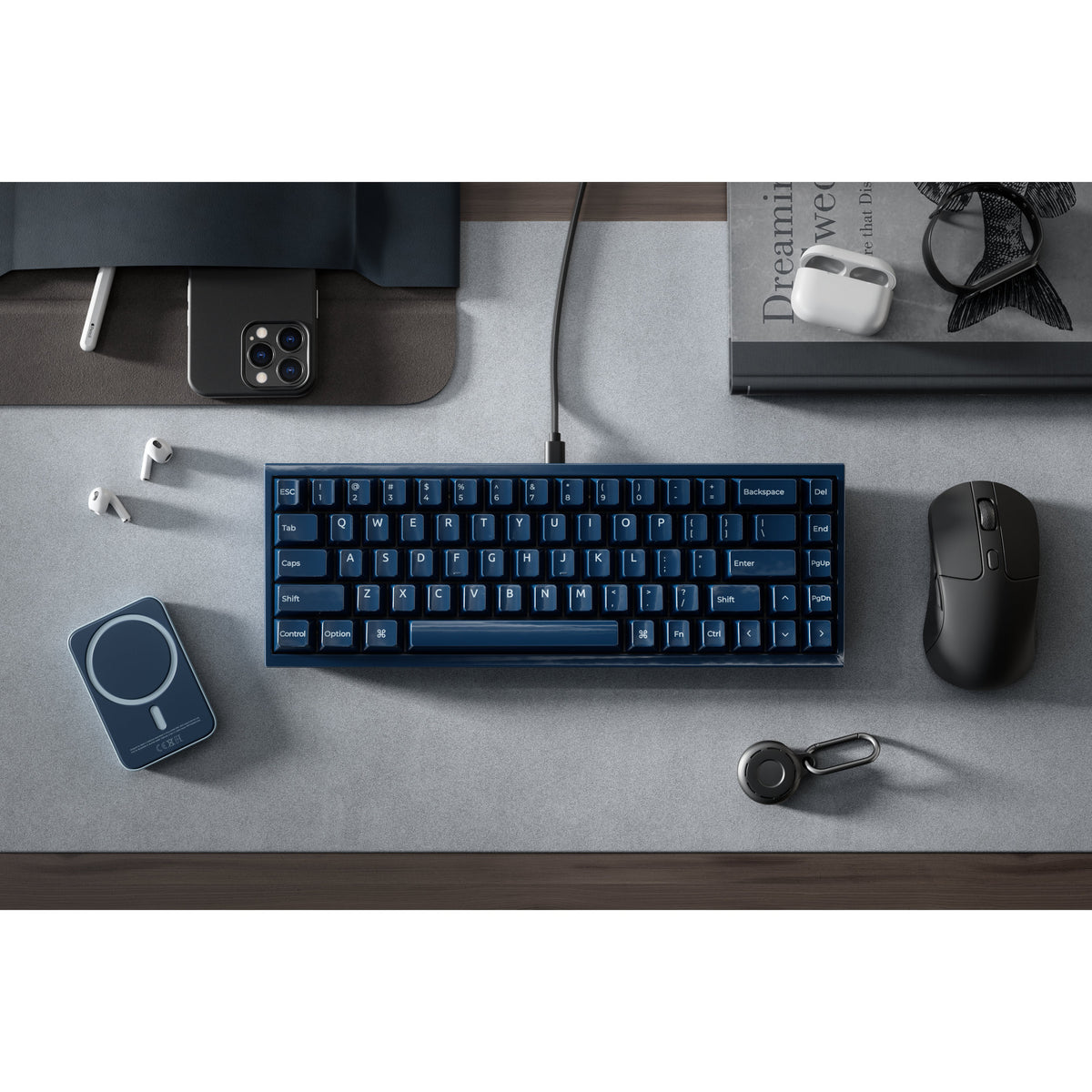 Keychron q16 he 8k magnetic switch keyboard (blauw, us lay-out (qwerty), ultra-fast lime, 65%, rgb, hot swap, 8k)