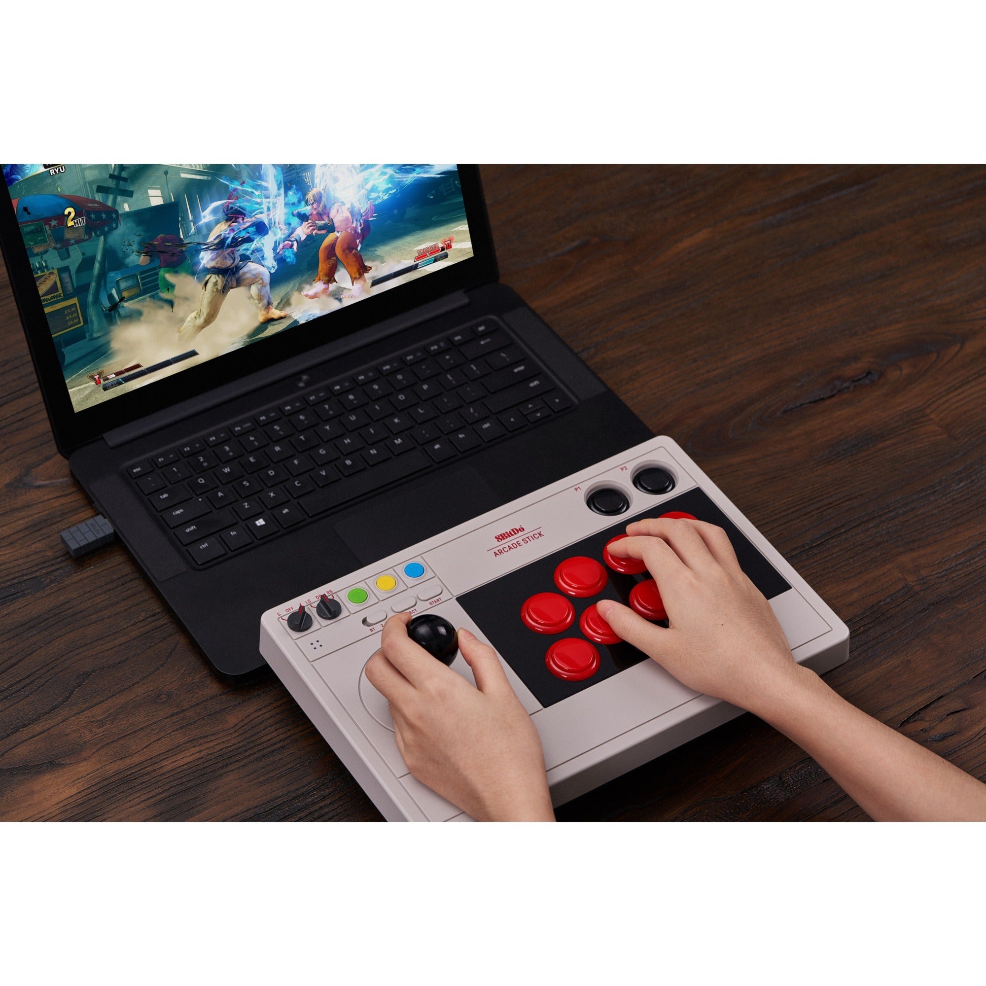 8bitdo arcade stick joystick (grijs, switch 1, switch 2, pc, bluetooth 2.4g usb-c)