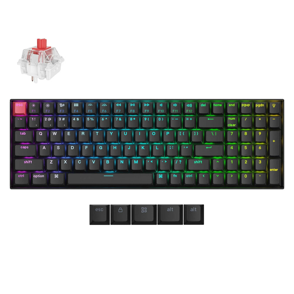 Keychron k4x-b1 rgb mechanisch toetsenbord (zwart, us lay-out (qwerty), super red, 96%, rgb, cherry double-shot pbt keycaps, bluetooth | usb-c)