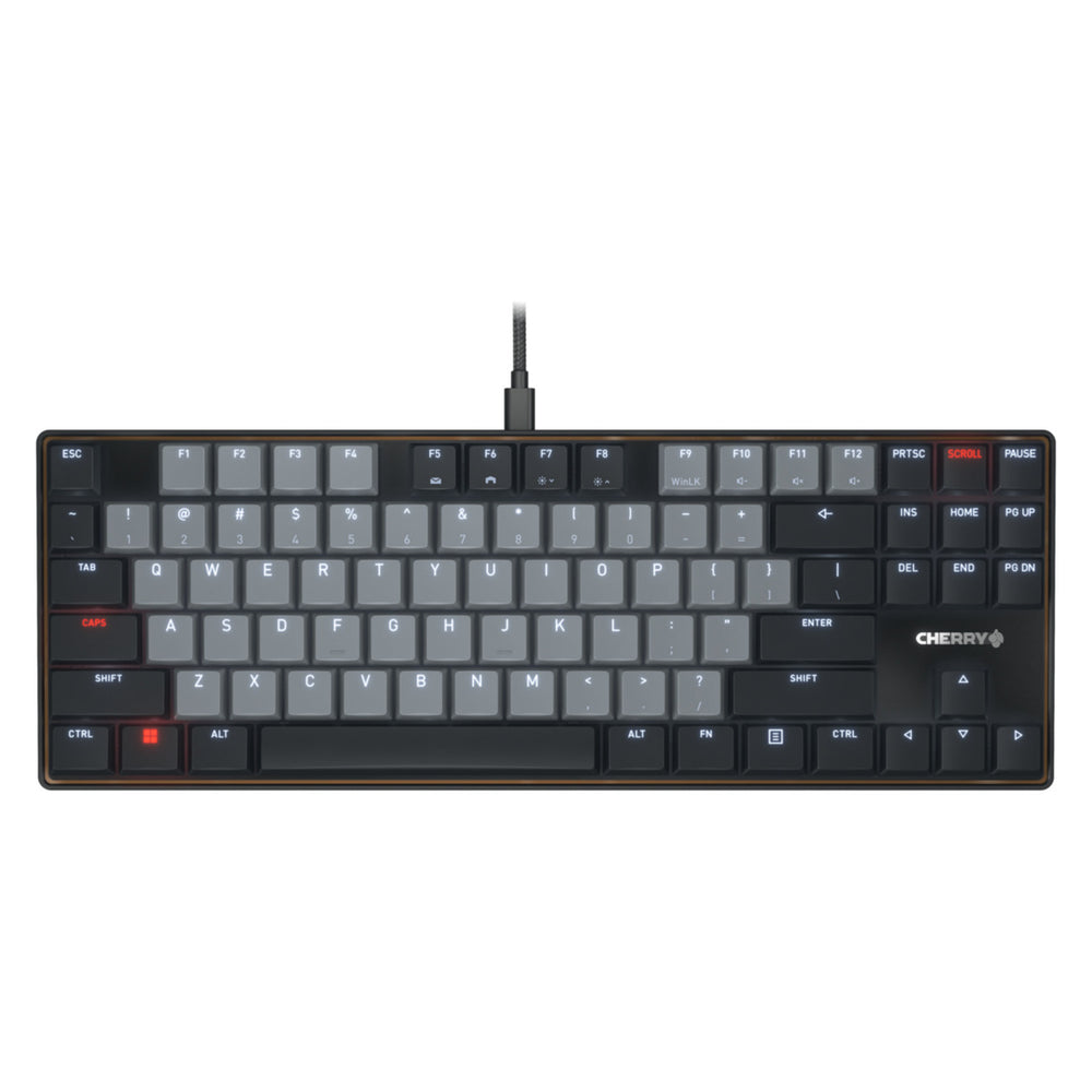 Cherry kc 500 mx lp tkl mechanisch toetsenbord (zwart, us lay-out (qwerty), mx low profile 2.0 ivory, 80% (tkl), white leds, pbt keycaps)