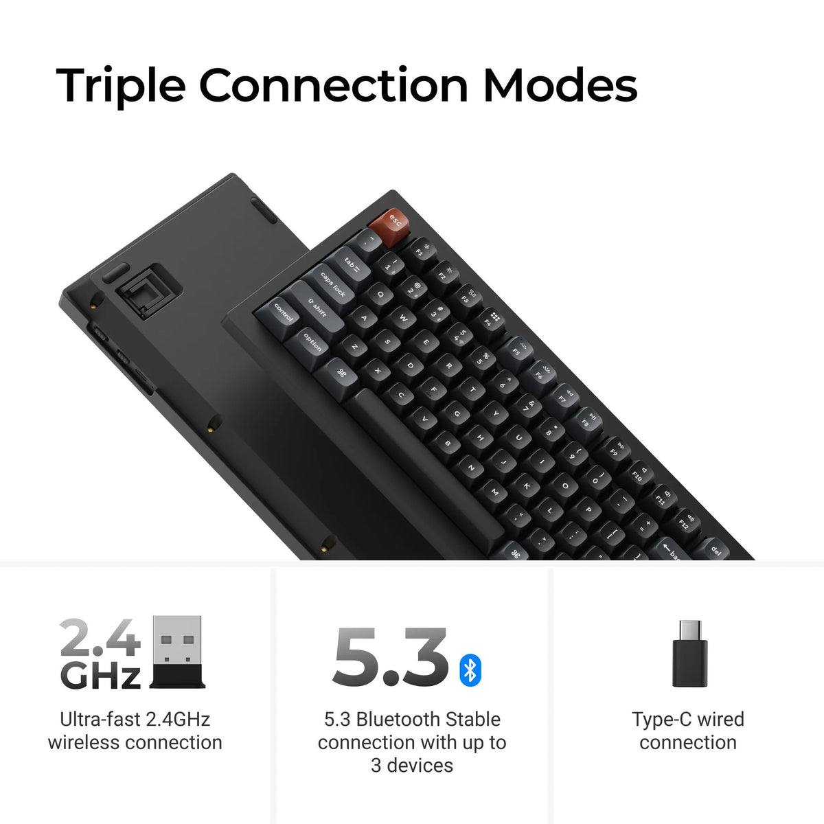 Keychron v5 ultra 8k wireless custom mechanical keyboard (zwart, us lay-out (qwerty), silk pom red, 96%, rgb, hot swap, 2.4 ghz | bluetooth 5.3 | usb-c)
