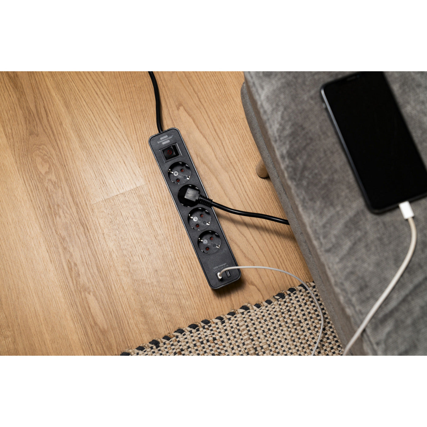 Brennenstuhl ecolor 4-voudige stekkerdoos met 2 usb-laadaansluitingen stekkerdoos (zwart, 2x usb-c)