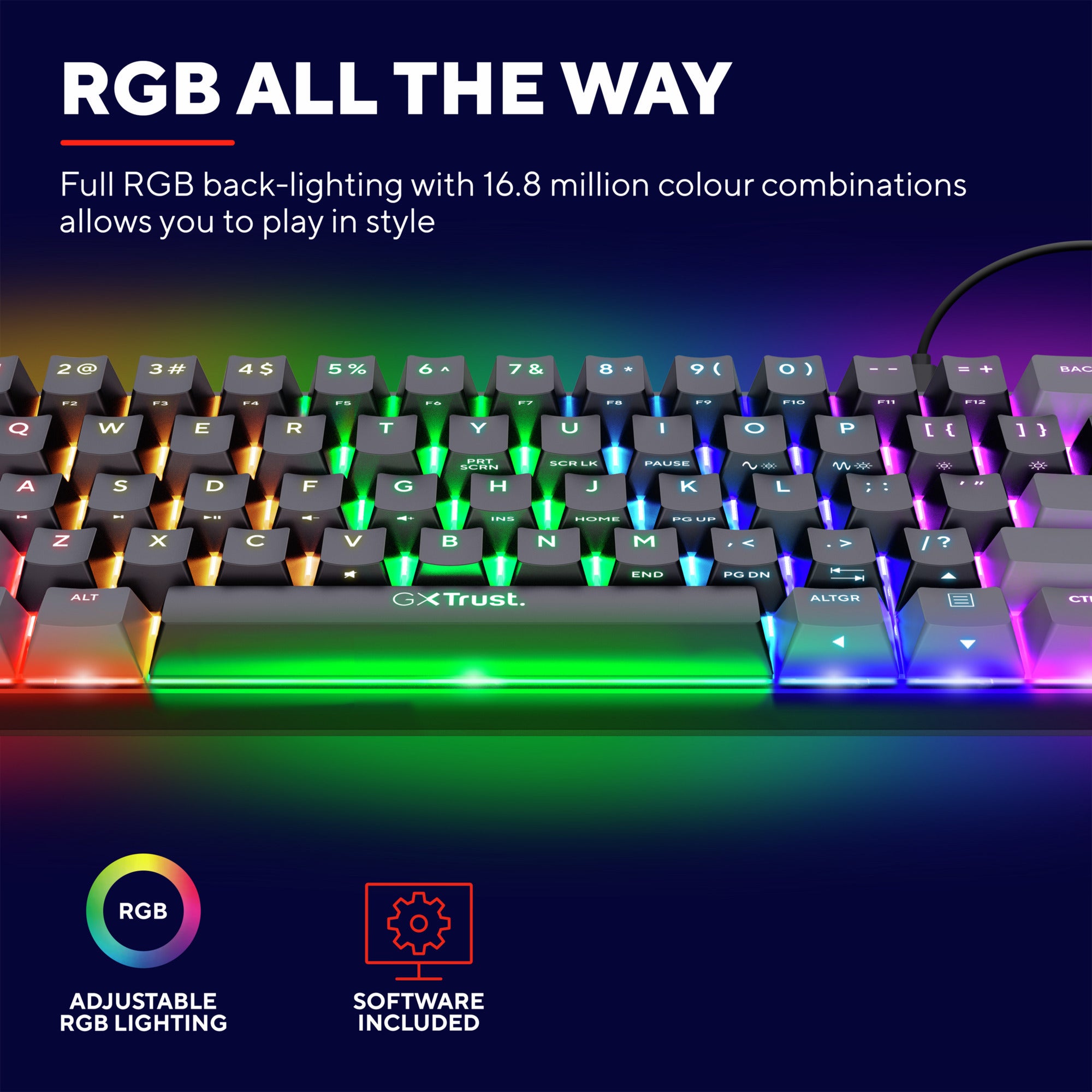 Trust gxt 867 acira 60% mini mechanisch gaming toetsenbord (zwart, us lay-out (qwerty), outemu red, 60%, rgb)