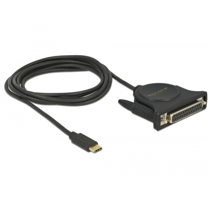 Delock usb-c 2.0 male > 1 x parallel db25 female kabel (zwart, 1,8 meter )