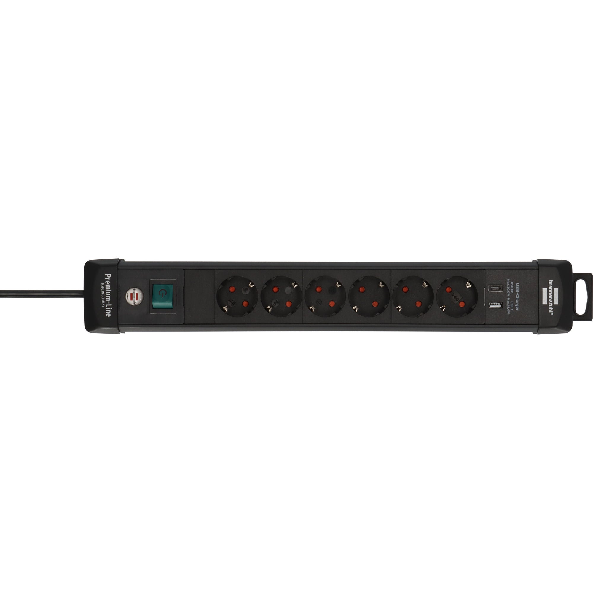 Brennenstuhl premium-line stekkerdoos 6-voudig met usb c pd 30w en usb a 18w stekkerdoos (zwart, 1x usb-a, 1x usb-c)