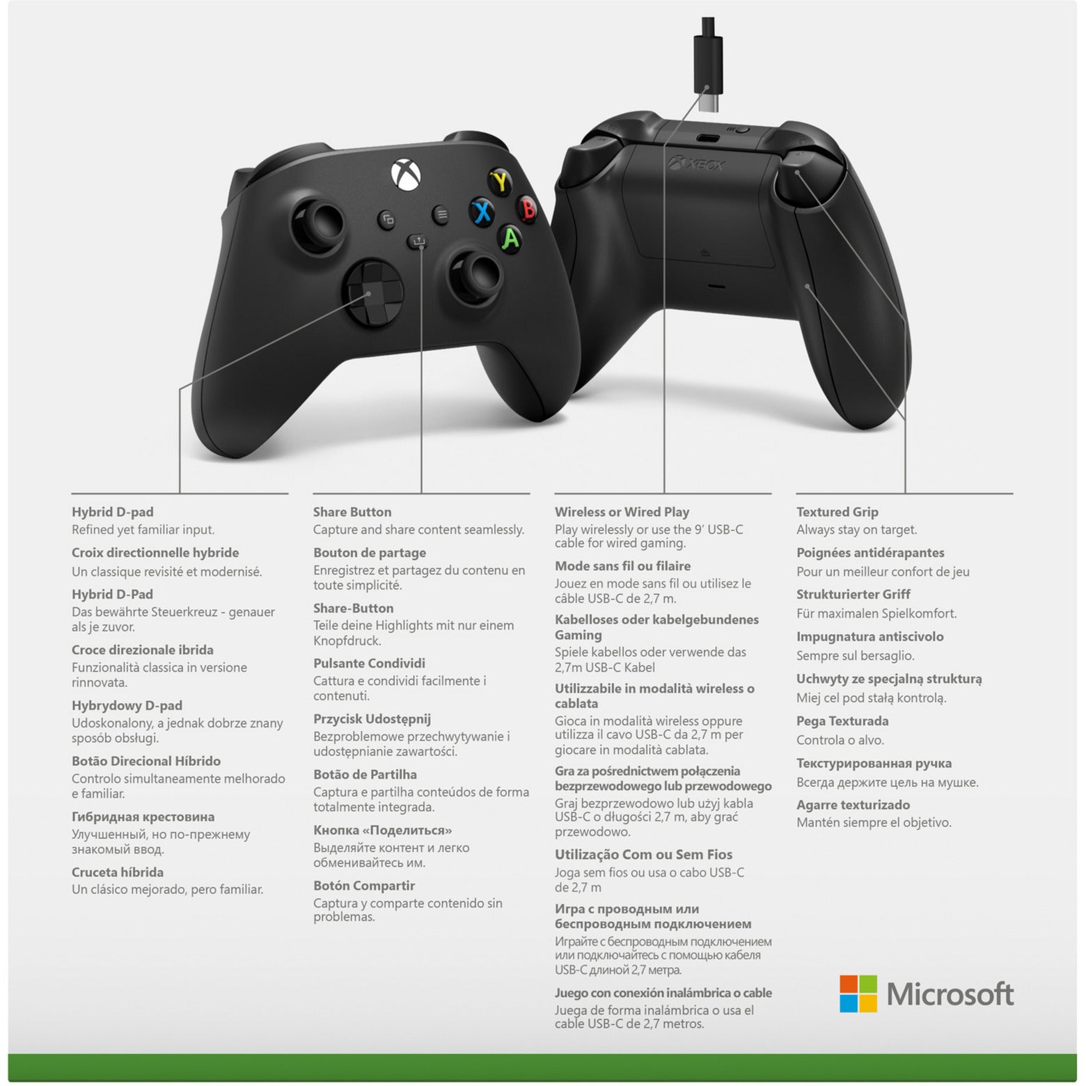 Microsoft xbox wireless controller + usb-c kabel (zwart, incl. usb-c-kabel | pc, xbox one, xbox series x, xbox series s)