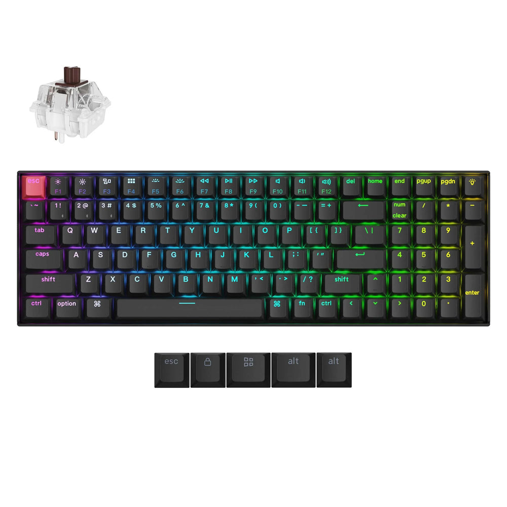 Keychron k4x-b3 rgb mechanisch toetsenbord (zwart, us lay-out (qwerty), super brown, 96%, rgb, cherry double-shot pbt keycaps, bluetooth | usb-c)