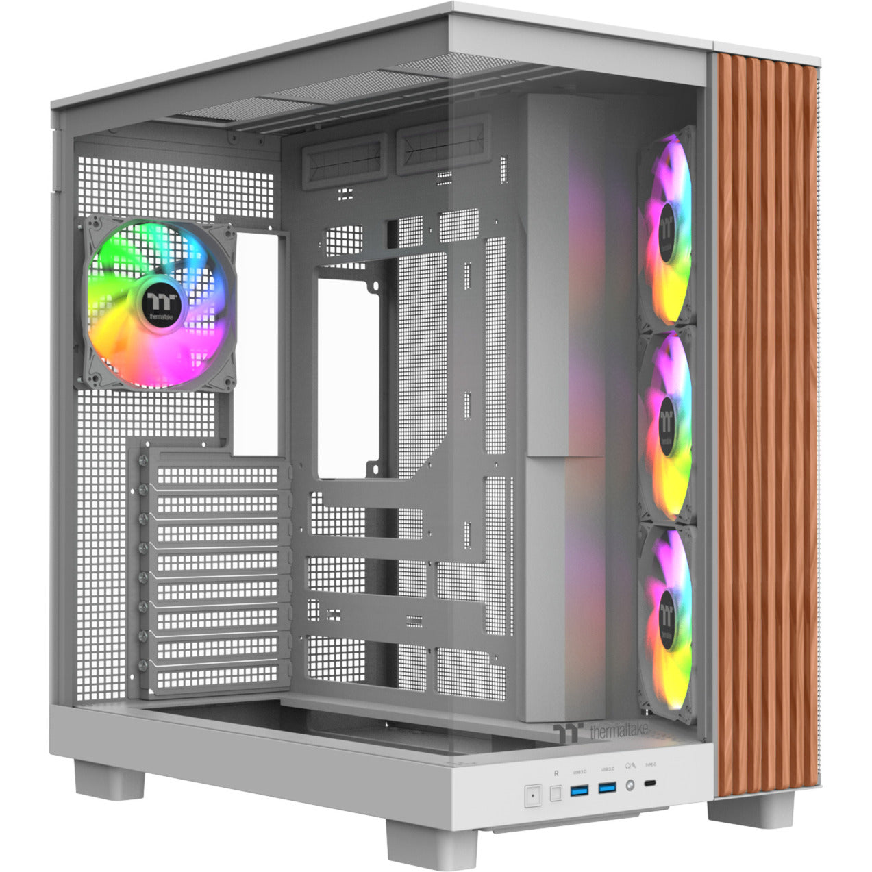 Thermaltake view 380 xl ws argb midi tower behuizing (wit houtkleur | 2x usb-a | 1x usb-c | rgb | tempered glass)