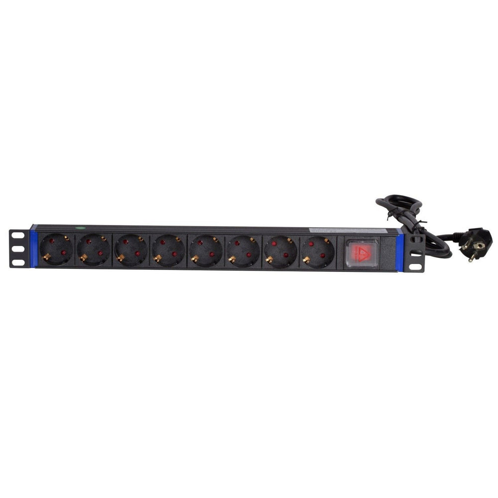 Dsi 19 inch 8 voudige stekkerdoos met schakelaar stekkerdoos (zwart, voor 8 stekkers)