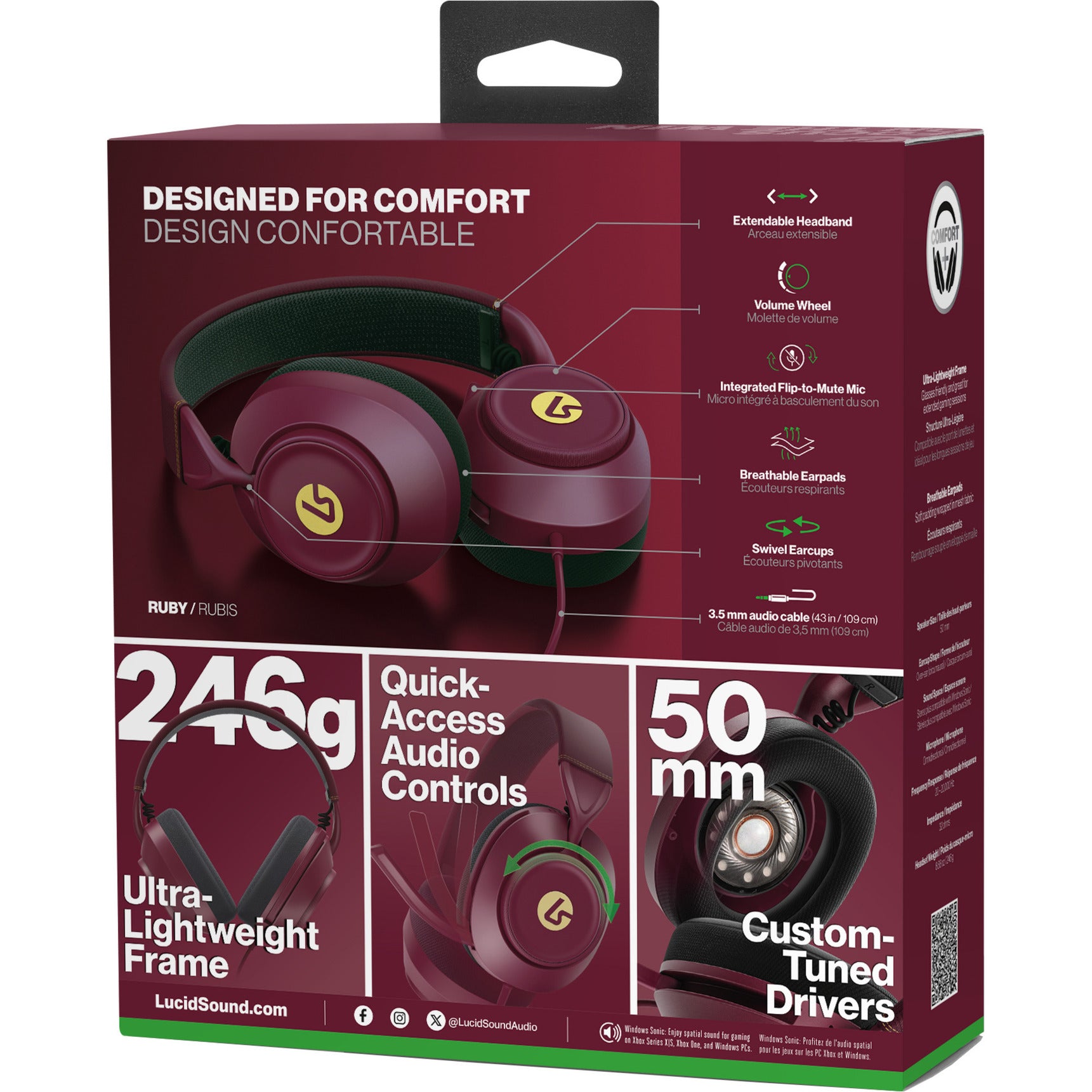 Powera lucidsound ls10x gen 2 bedrade gamingheadset voor xbox series x|s - robijn over-ear gaming headset (donkerrood, xbox series x|s, xbox one, pc)