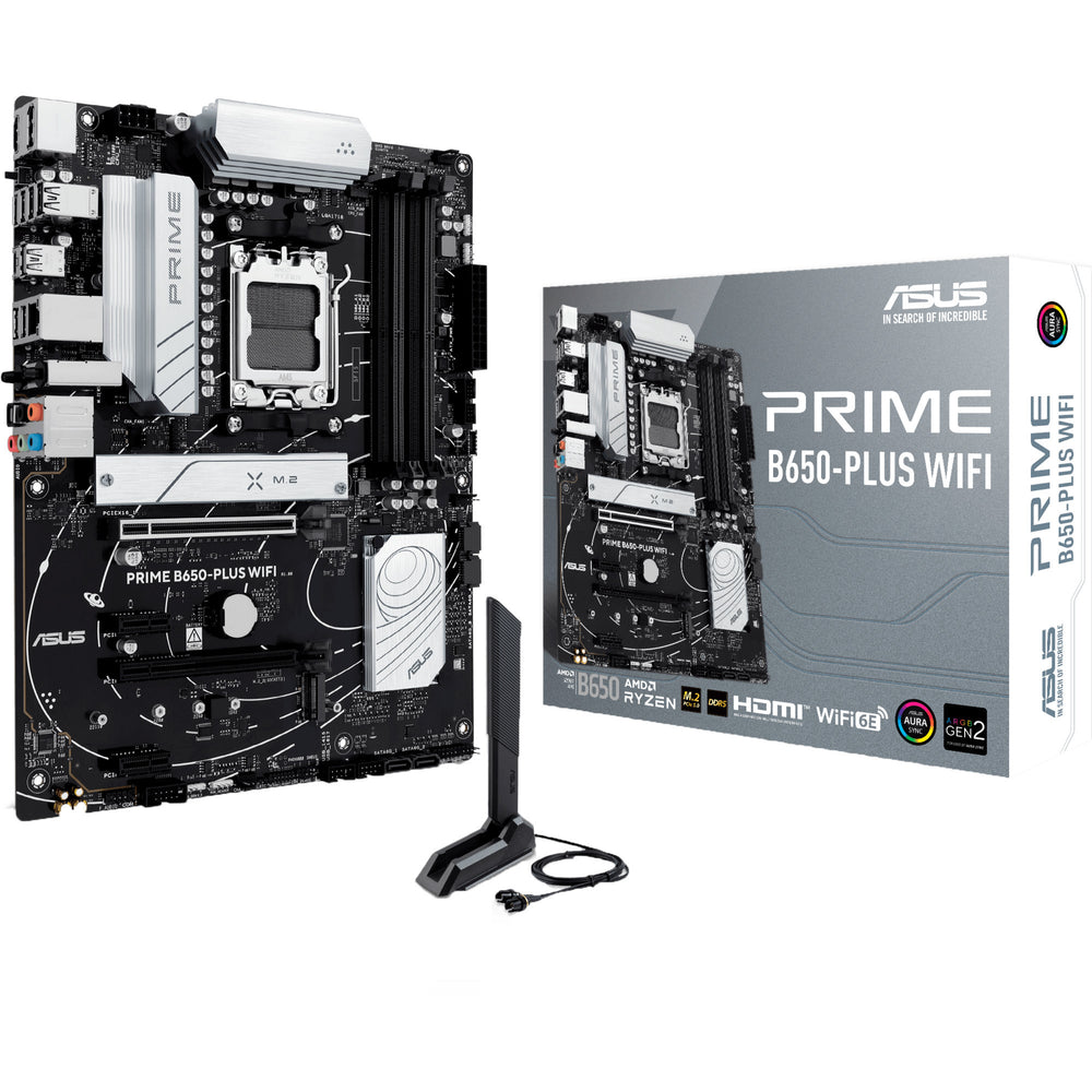 Asus prime b650-plus wifi socket am5 moederbord (zwart zilver, raid, 2.5gb-lan, wi-fi 6e, bt 5.3, sound, atx)