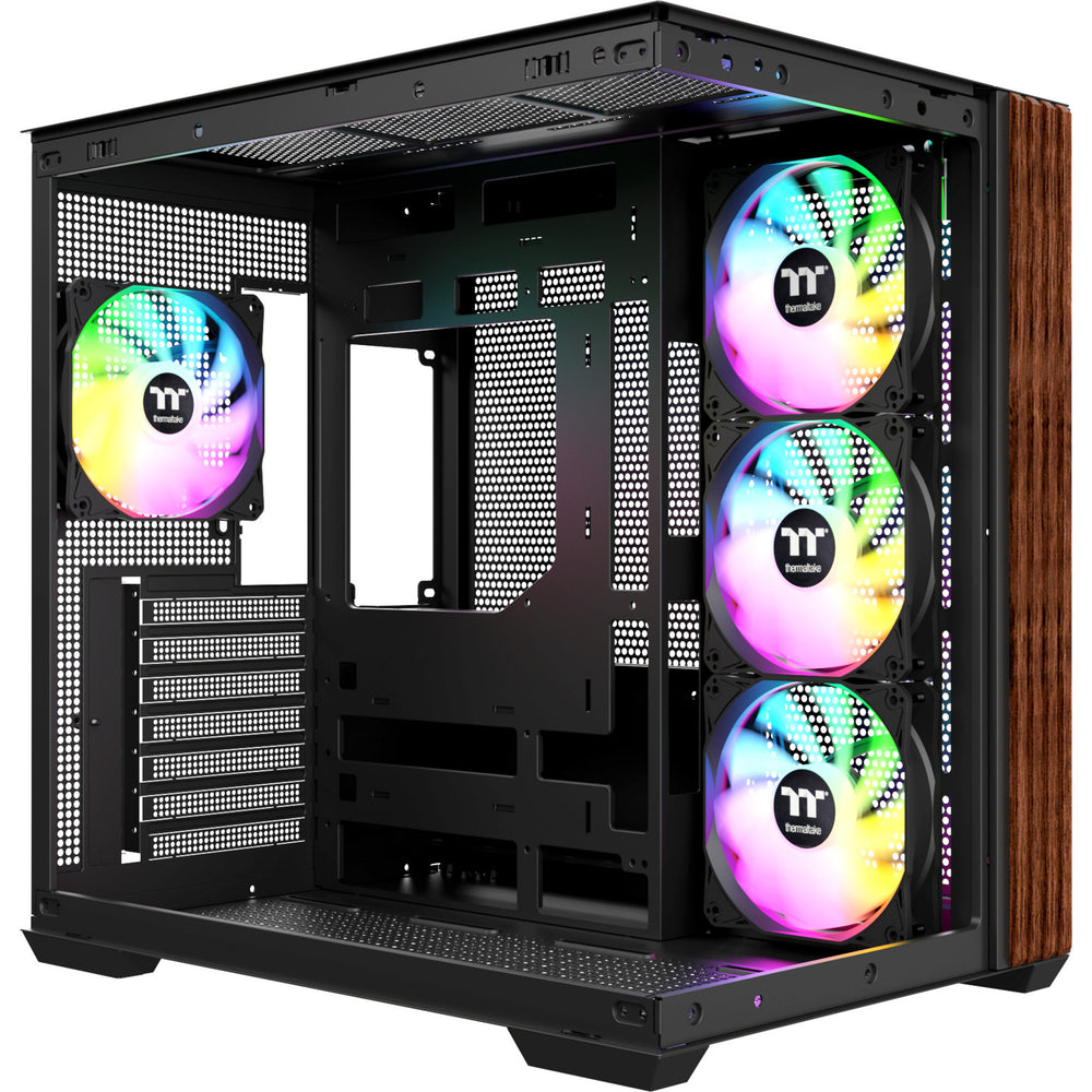 Thermaltake view 380 ws argb midi tower behuizing (zwart houtkleur | 2x usb-a | 1x usb-c | rgb | tempered glass)