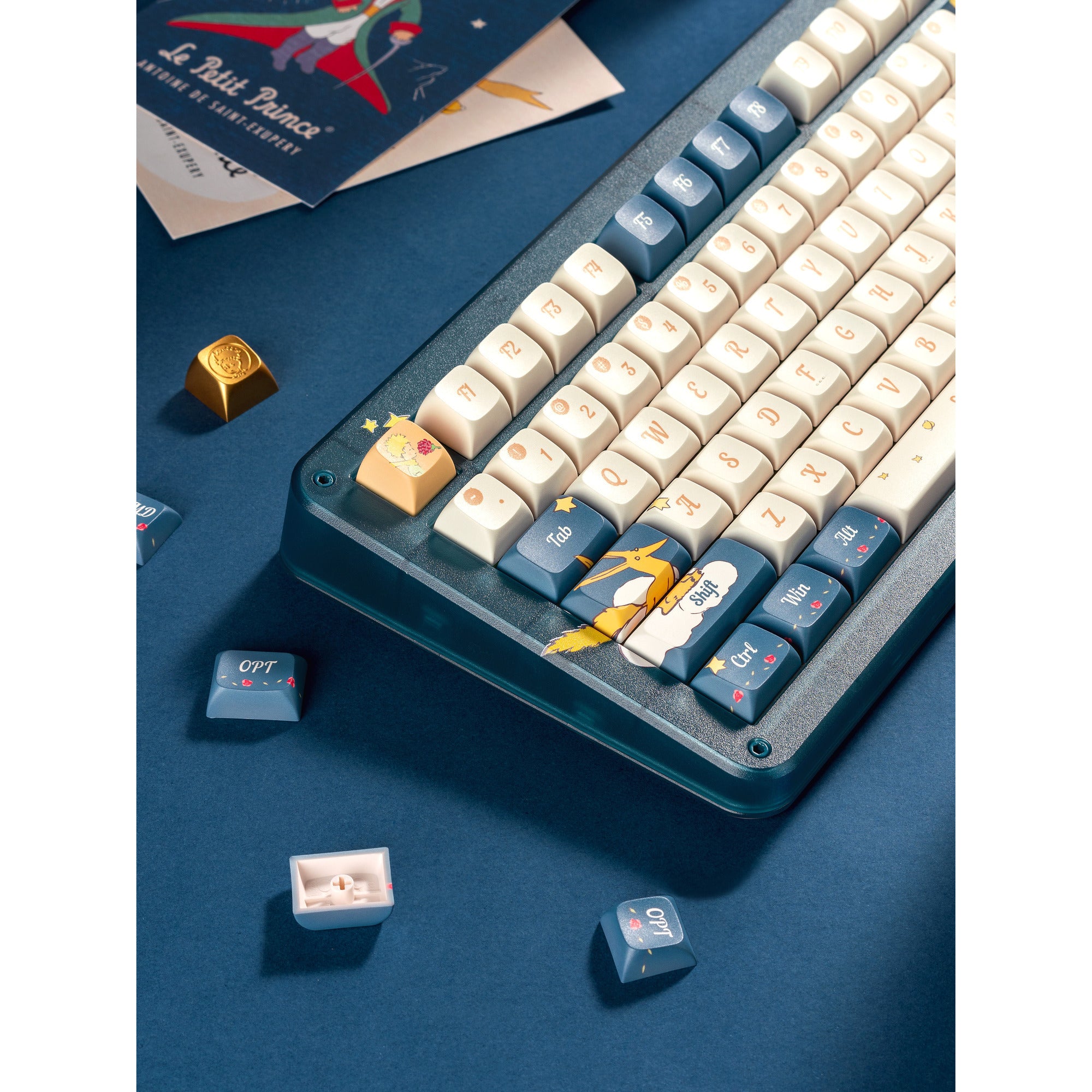 Iqunix zx75 sky encounter wireless mechanical keyboard, gaming toetsenbord (blauw wit, us lay-out, iqunix silent rose, rgb leds, 75%, hot-swappable, double-shot pbt, 2.4ghz | bluetooth 5.1 | usb-c)