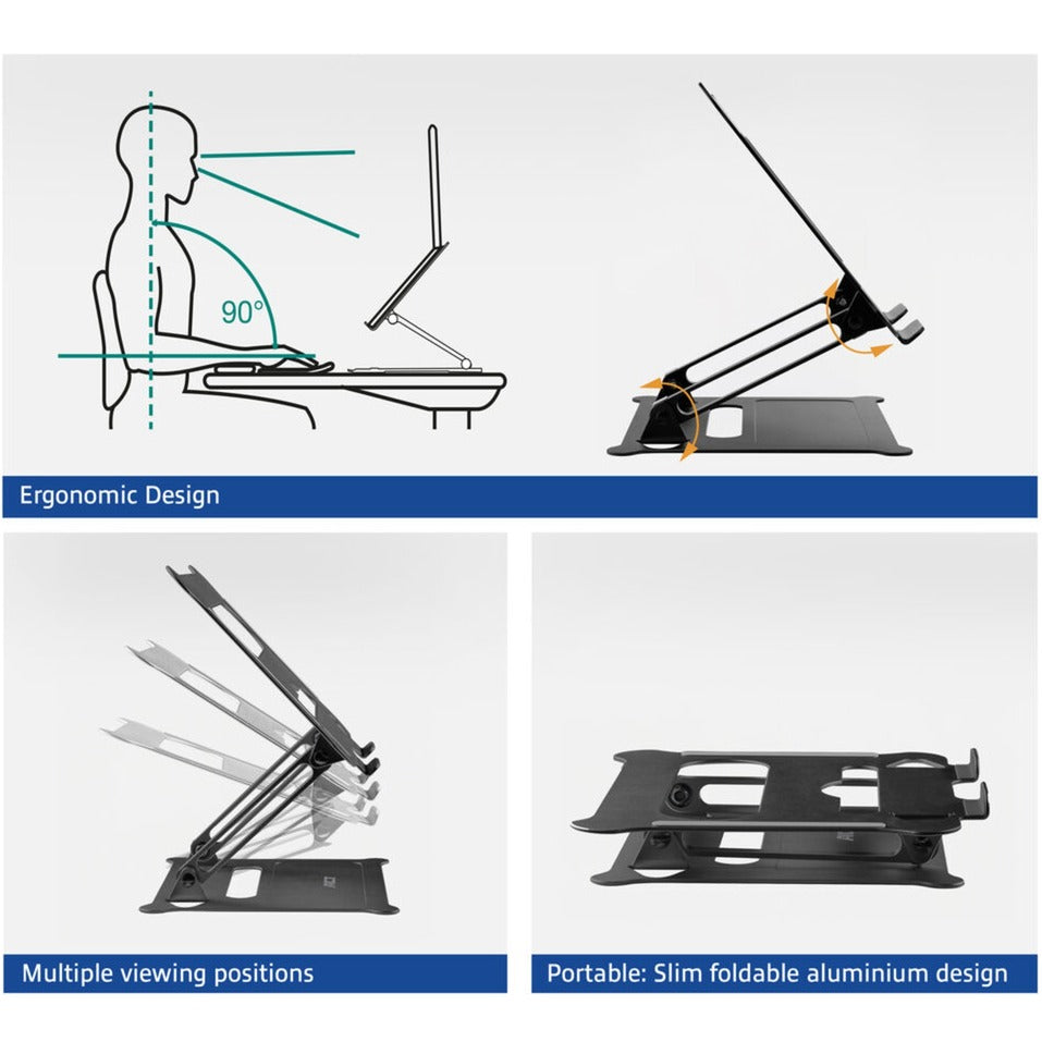 Act connectivity laptopstandaard, aluminium, inklapbaar, traploos in hoogte verstelbaar (zwart)
