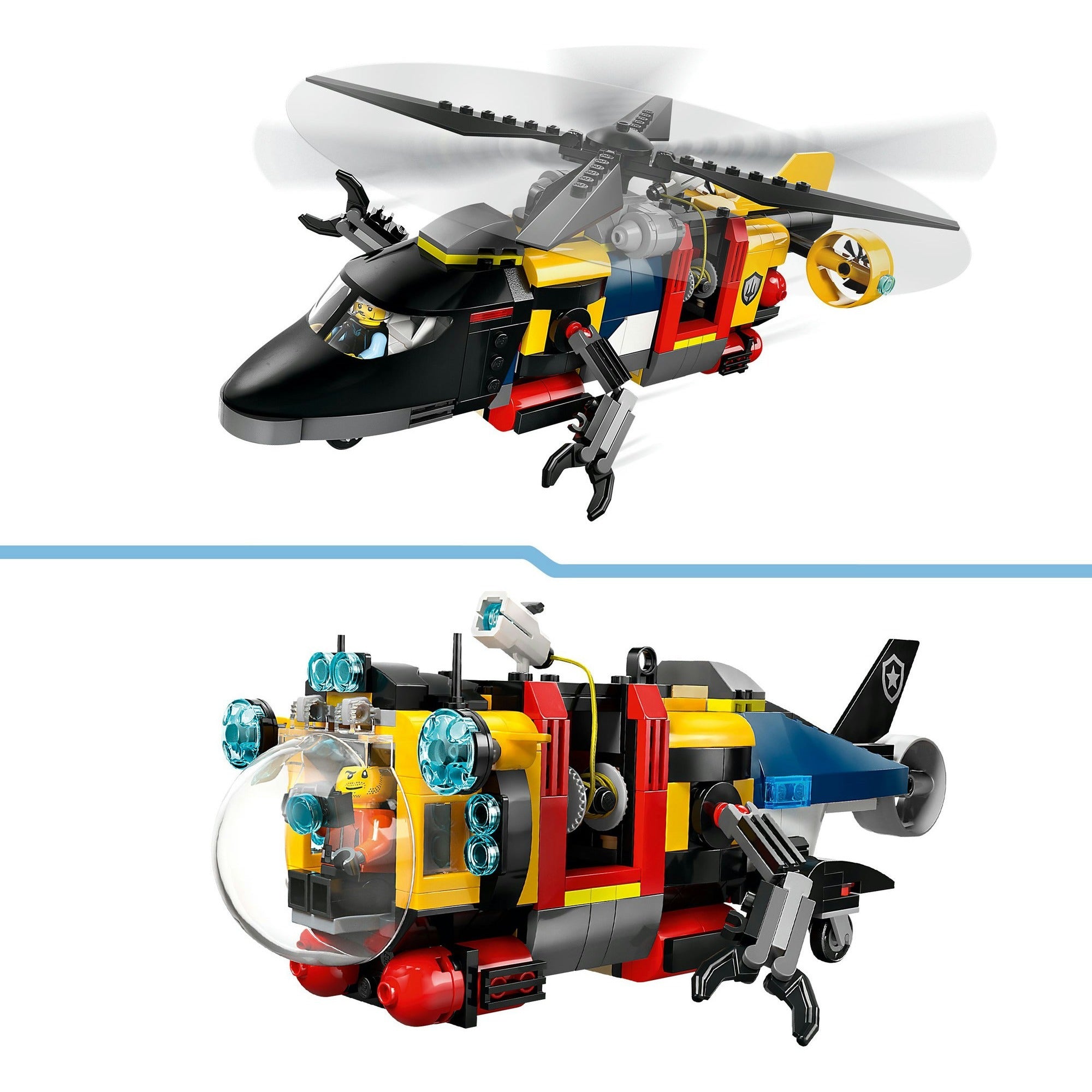 Lego city - helikopter, brandweerauto en onderzeeër remix constructiespeelgoed (60462 | set van 3 modulaire voertuigen)