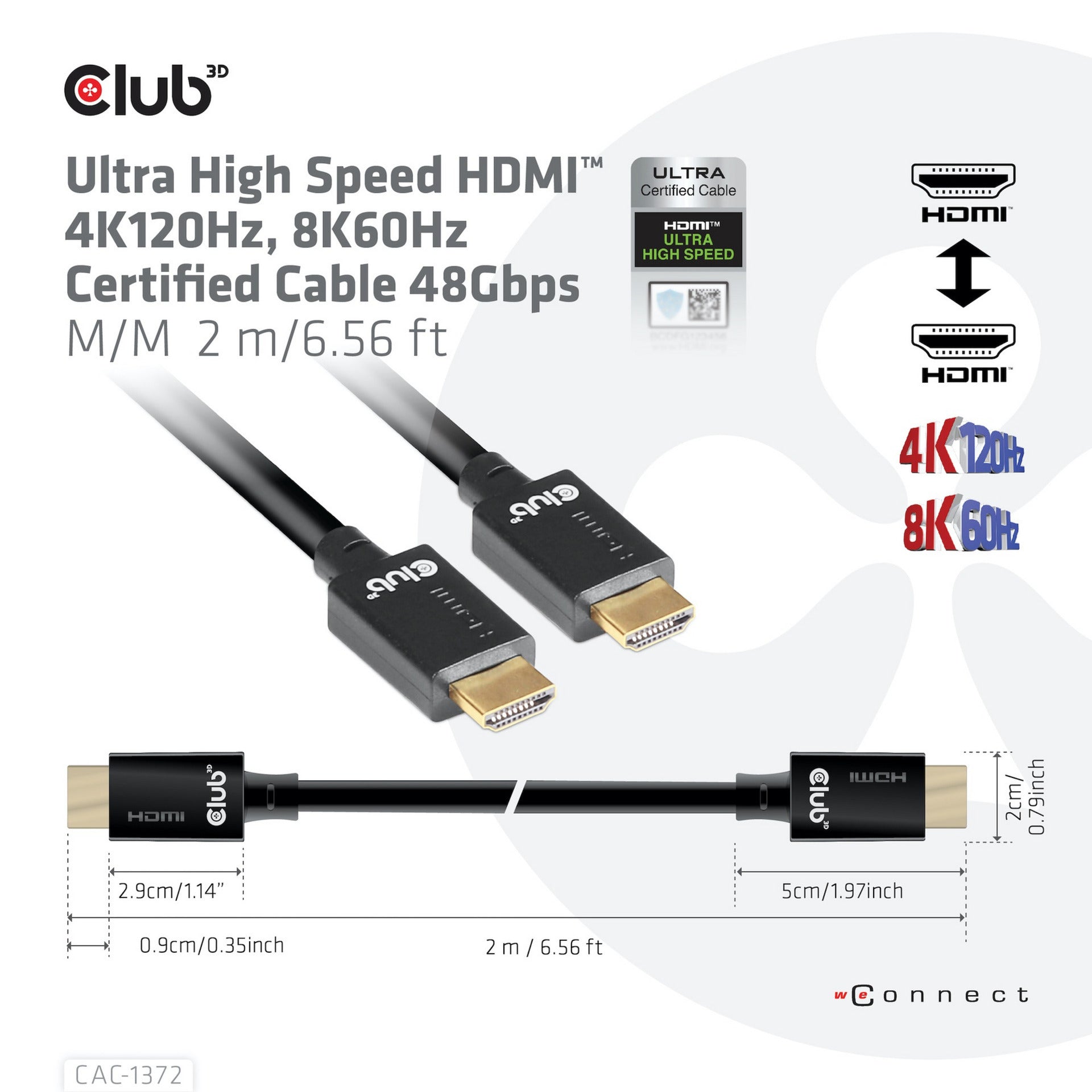 Club 3D Certified Ultra High Speed HDMI 2.1 Cable (Black, 2 Meter, 8K)