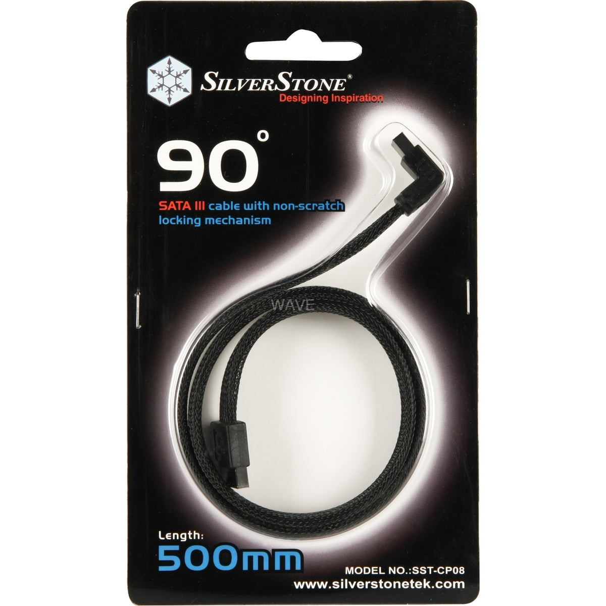 Silverstone SATA III Cable 50cm (Black, 6Gb/s, 90° Connector, CP08)