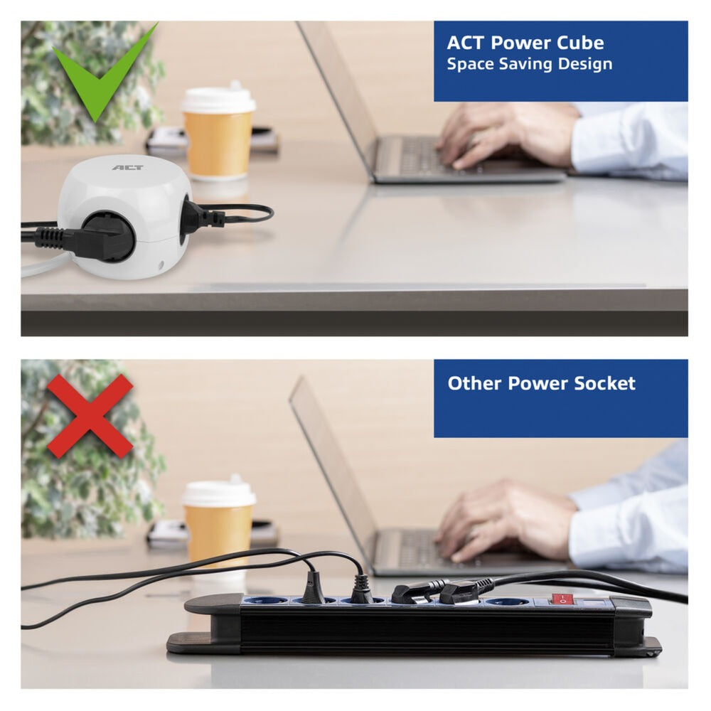 Act connectivity act stekkerdoos kubus met 3 stopcontacten, 30w power delivery usb-c a poorten, kabellengte 1,5m ac2420