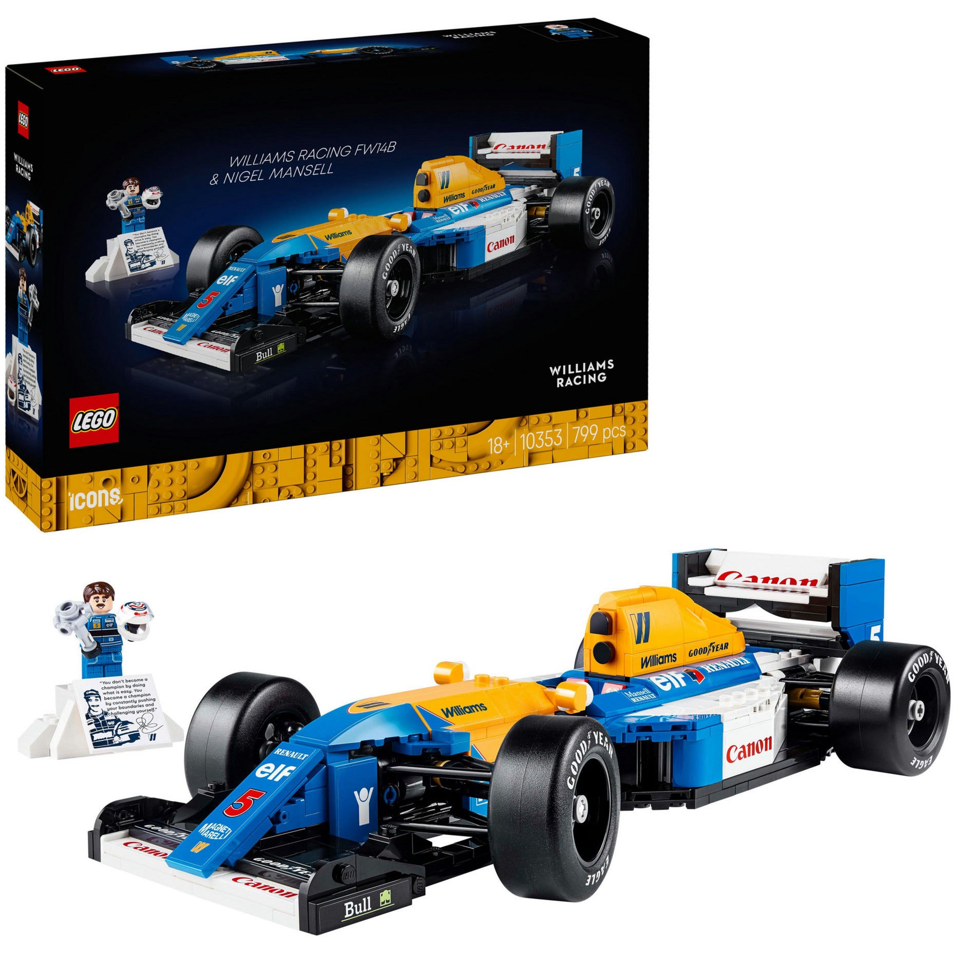 Lego-iconen 10353 Williams Racing FW14B en Nigel Mansell