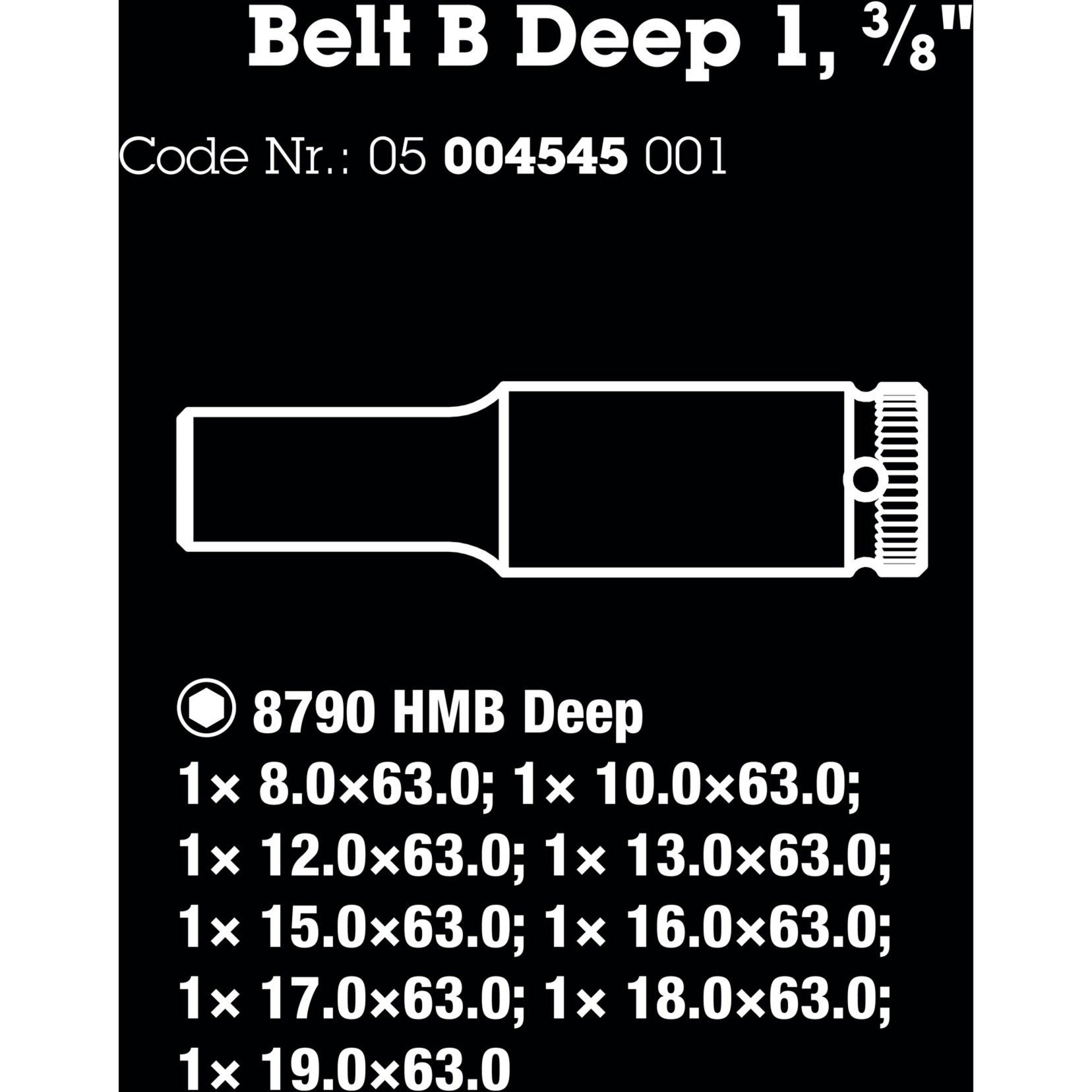 Wera belt b deep 1 doppen set, met 3 8 -aandrijving, 9‑delig dopsleutel (zwart)