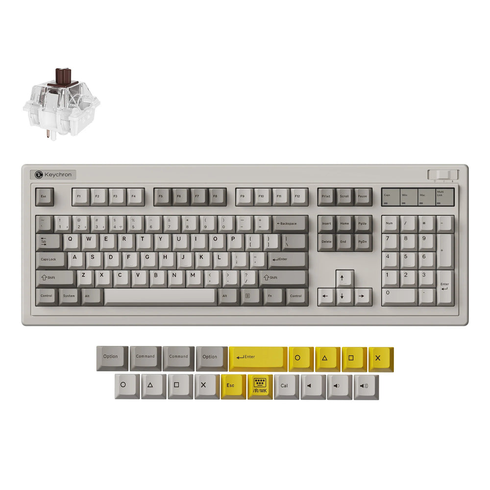 Keychron r6-m3 qmk wireless mechanical keyboard (grijs, us lay-out (qwerty), super brown, 100%, rgb, cherry pbt, hot swap, 2.4 ghz bluetooth 5.3 usb-c)