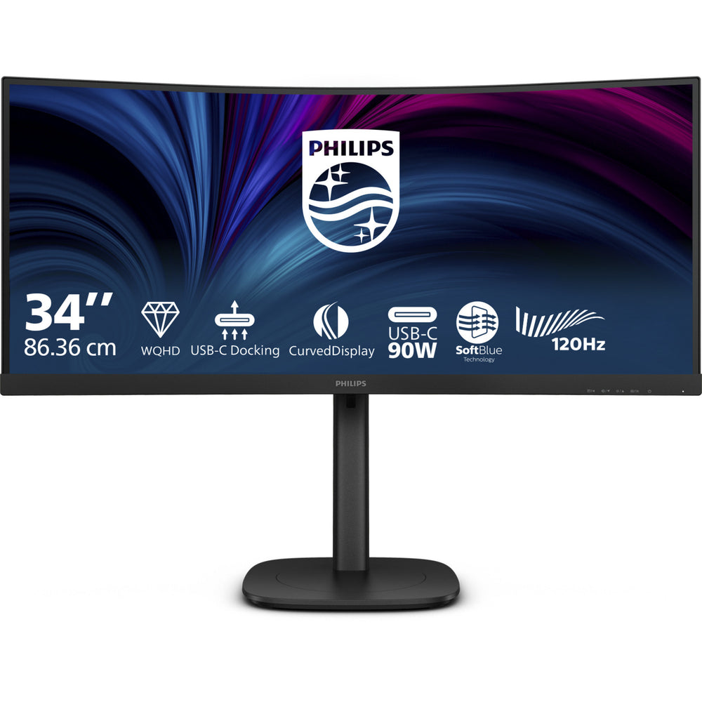 Philips 34b2u3600c 34 curved ultrawide monitor (zwart, hdmi, displayport, 4x usb-a, usb-b, usb-c, rj-45)
