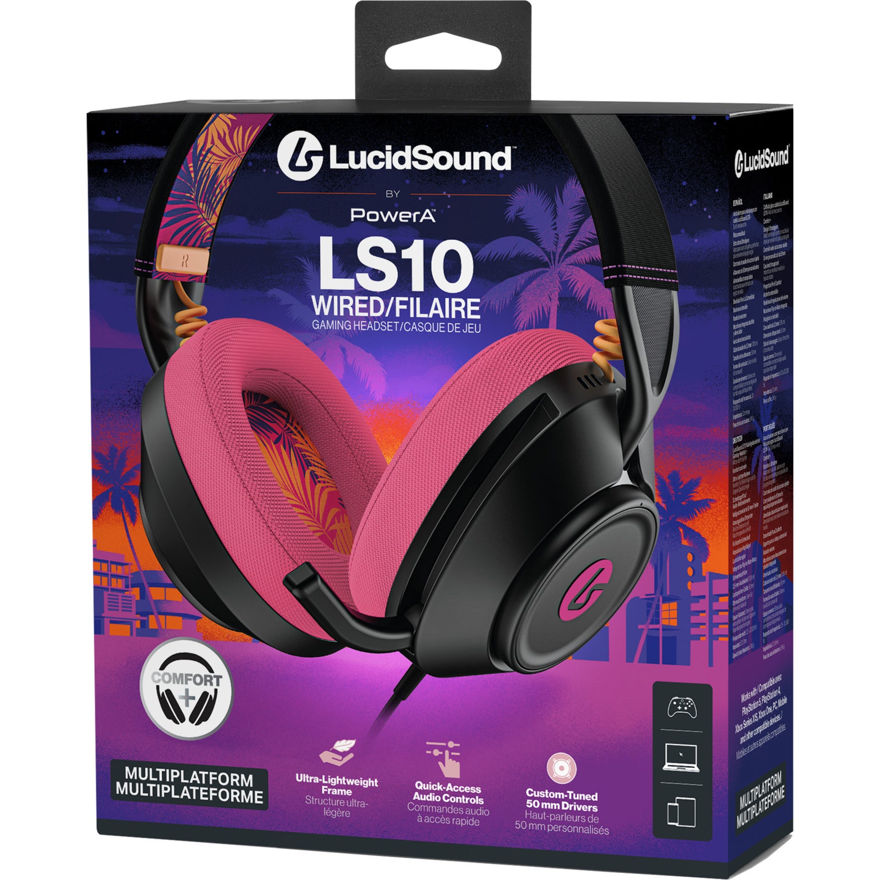 Powera lucidsound ls10 bedrade gamingheadset - middernachtelijke branding over-ear gaming headset (zwart roze, playstation 5, playstation 4, xbox series x|s, xbox one, pc, mobiel)