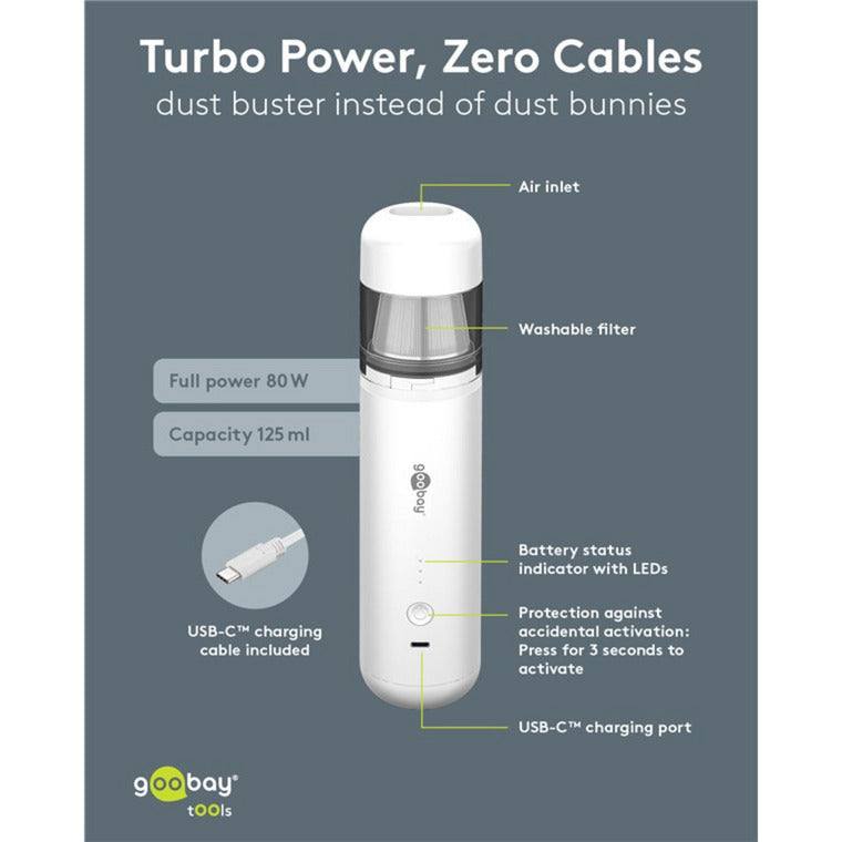 Goobay cordless mini vacuum cleaner advanced handstofzuiger (wit)