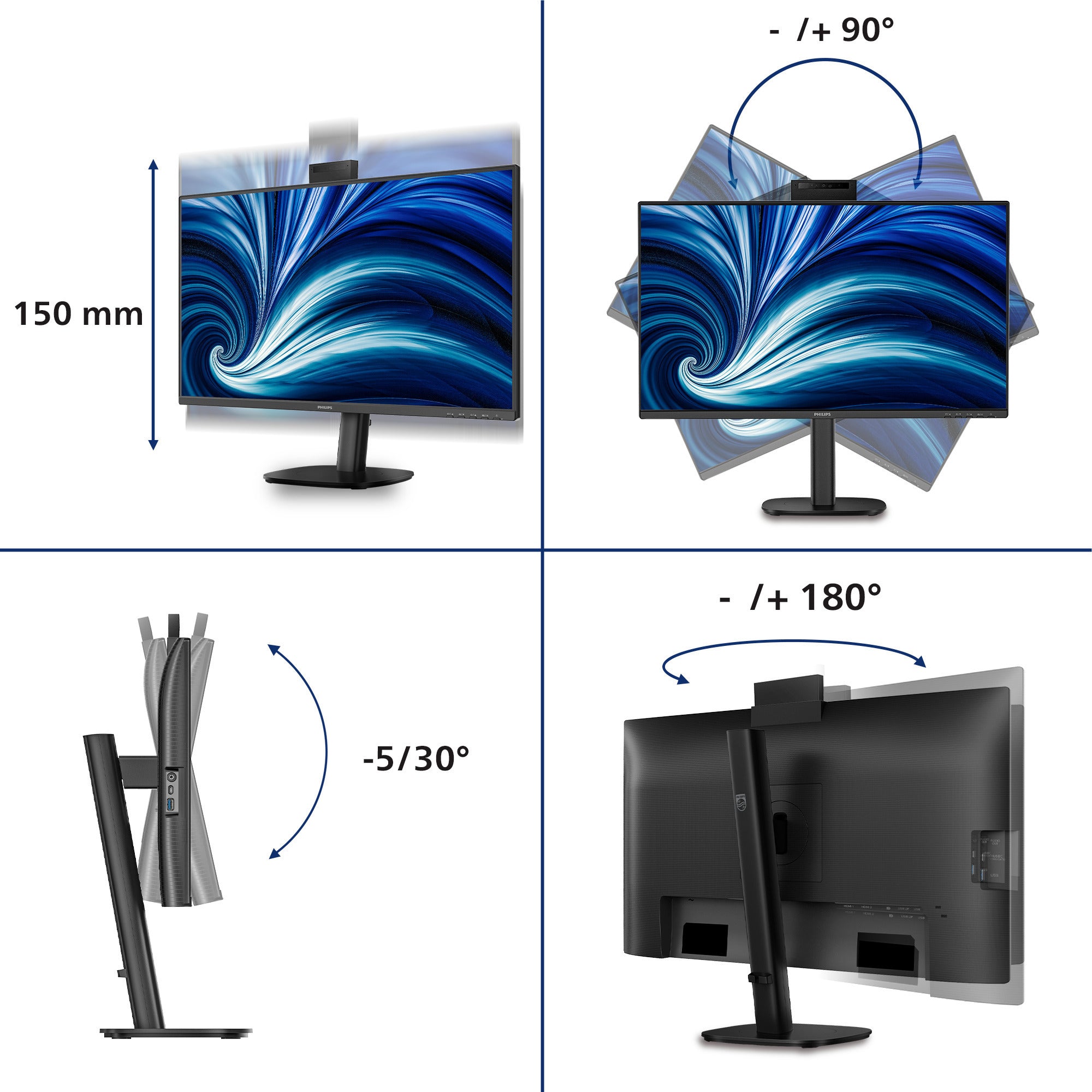 Philips 27b2n3500jh 00 27 monitor (zwart, hdmi, displayport, usb-c, webcam, 120 hz)