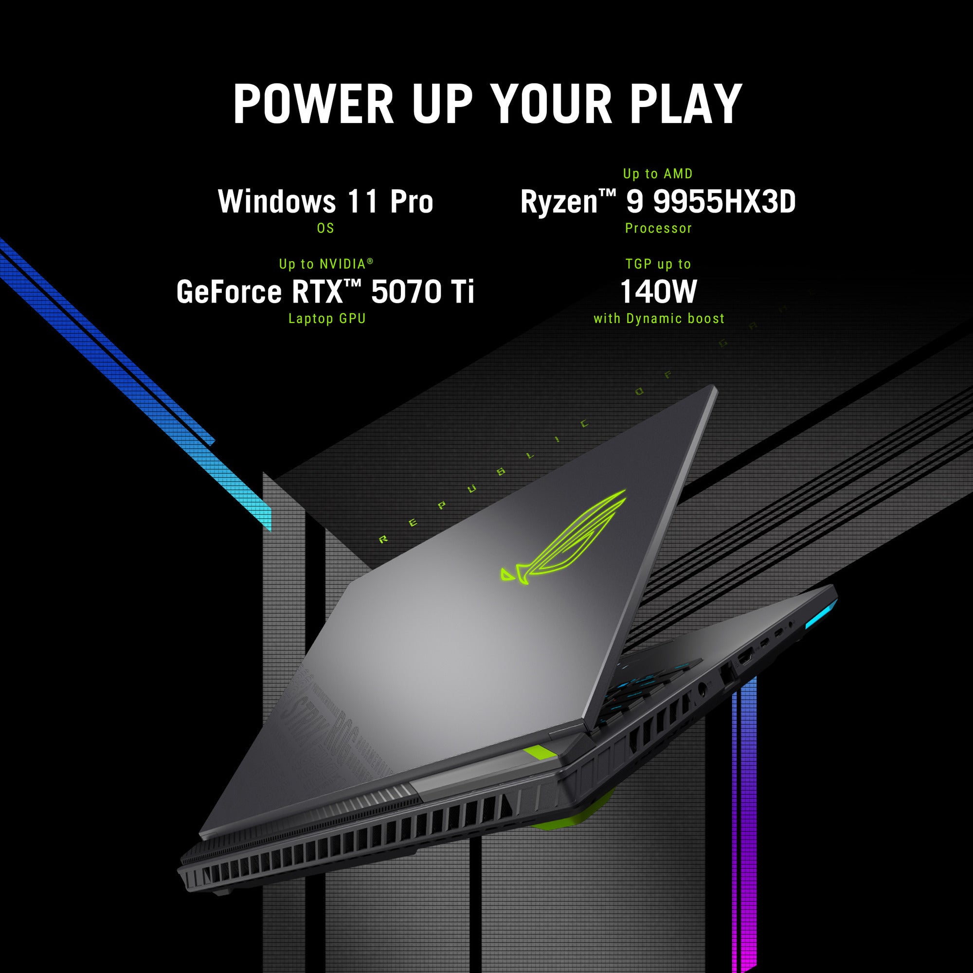 Asus rog strix g16 g614fr-s5252w 16 gaming laptop (grijs groen | r9 9955hx | rtx 5070 ti | 16 gb | 1 tb ssd)