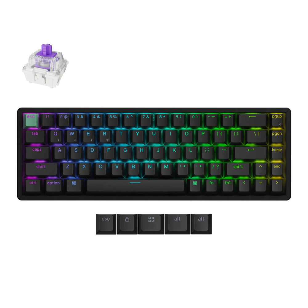Keychron k6 he-j1 rgb mechanisch toetsenbord (zwart, us lay-out (qwerty), gateron double-rail magnetic nebula, 65%, rgb leds, cherry double-shot pbt, hot swap, usb-c | 2.4 ghz | bluetooth 5.1)