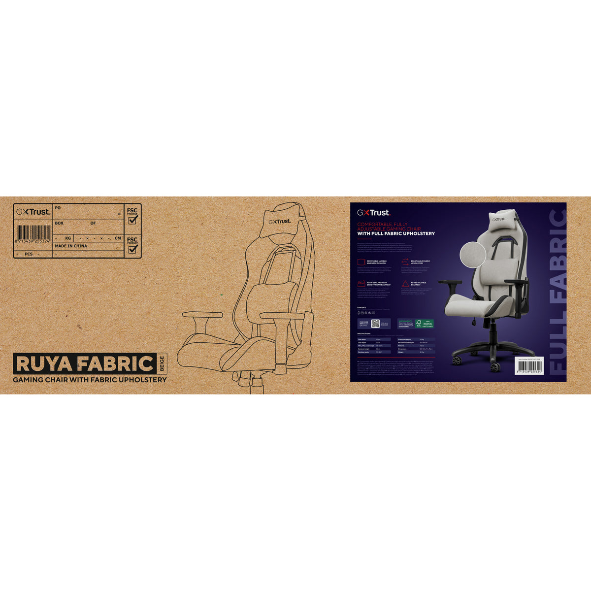 Trust gxt 723 ruya comfortabele stoffen gaming stoel