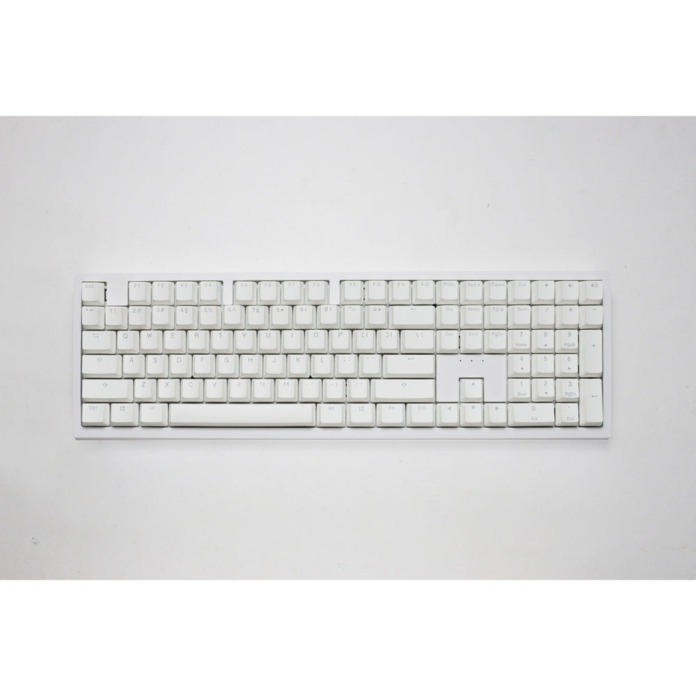 Ducky zero 6108 pure white rgb mechanisch gaming toetsenbord (wit, us lay-out (qwerty), cherry mx2a blue, 100%, rgb leds, double-shot pbt, hot swap, 2.4ghz | bluetooth | usb-c)