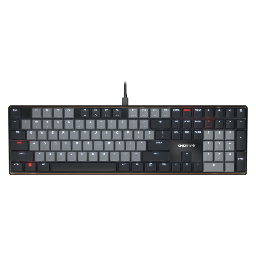Cherry kc 500 mx lp mechanisch toetsenbord (zwart, us lay-out (qwerty), mx low profile 2.0 ivory, 100%, white leds, pbt keycaps)